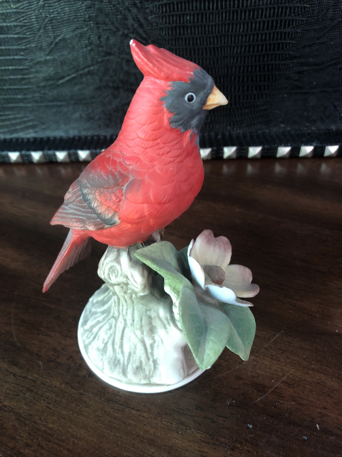 Cardinal Figurine w Flowers 8627 w/Wood Base Andrea by Sadek