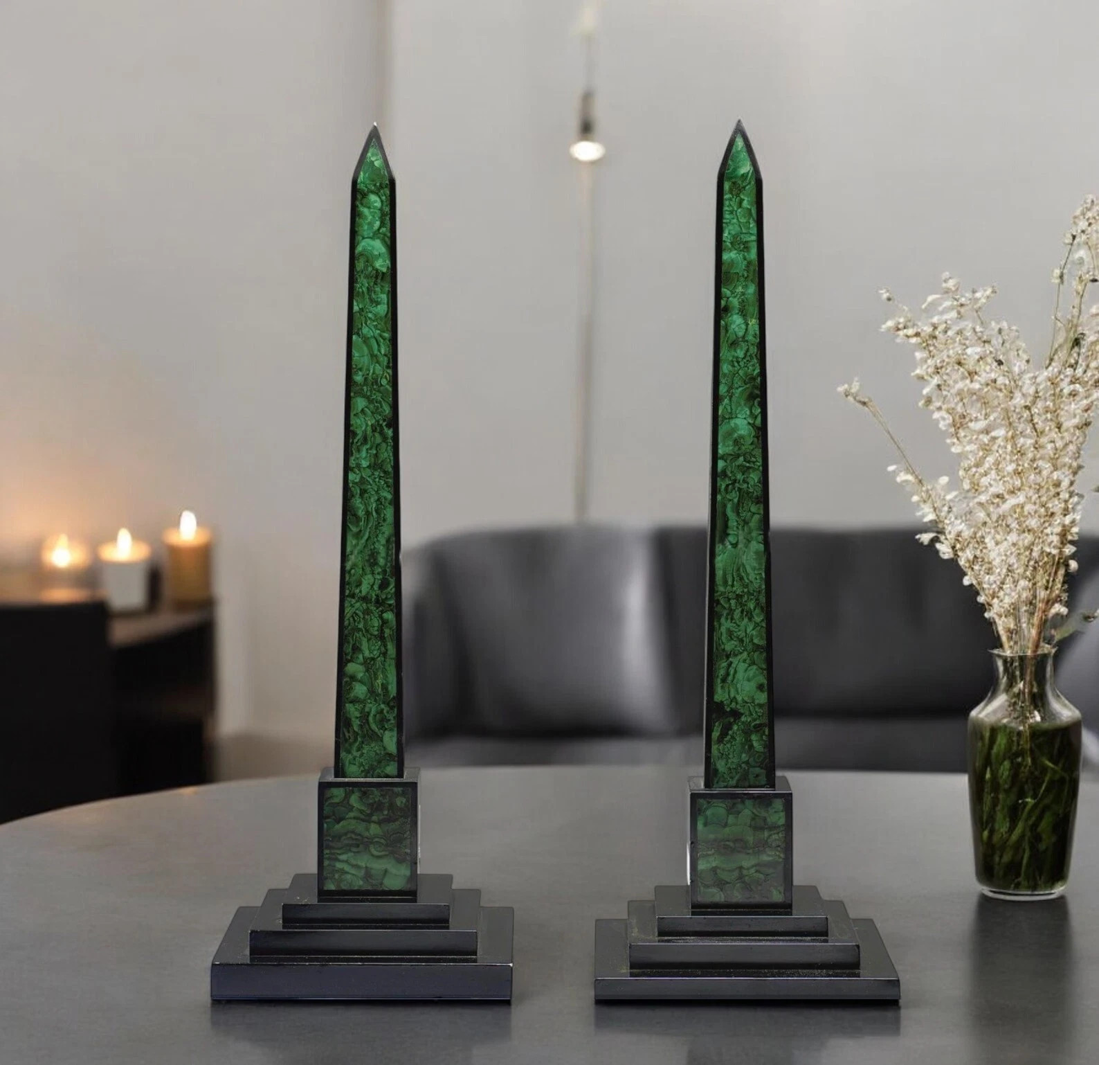 24″ Custom Premium Malachite Obelisk Home Décor – Luxury Crystal Piece Decor
