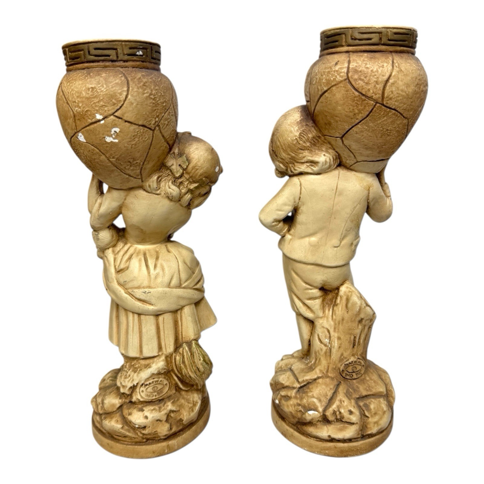 Vintage Marwal Chalk ware Boy & girl Figural Planter Pair – Mid Century Style