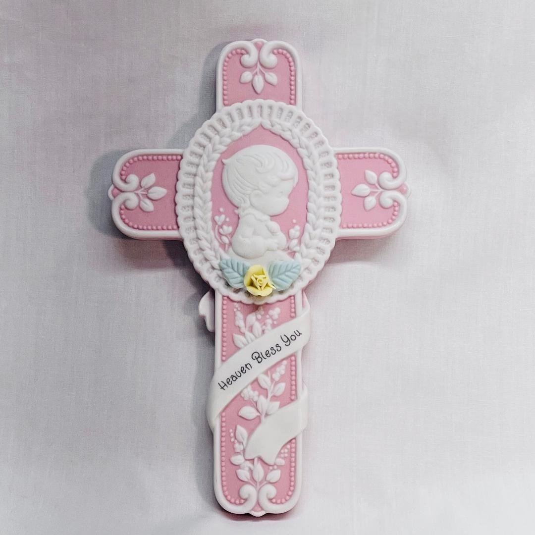 VTG NEW 1996 Pink Christening Day Cross Precious Moments .5″Wx4.5″ Lx7″ H *READ*