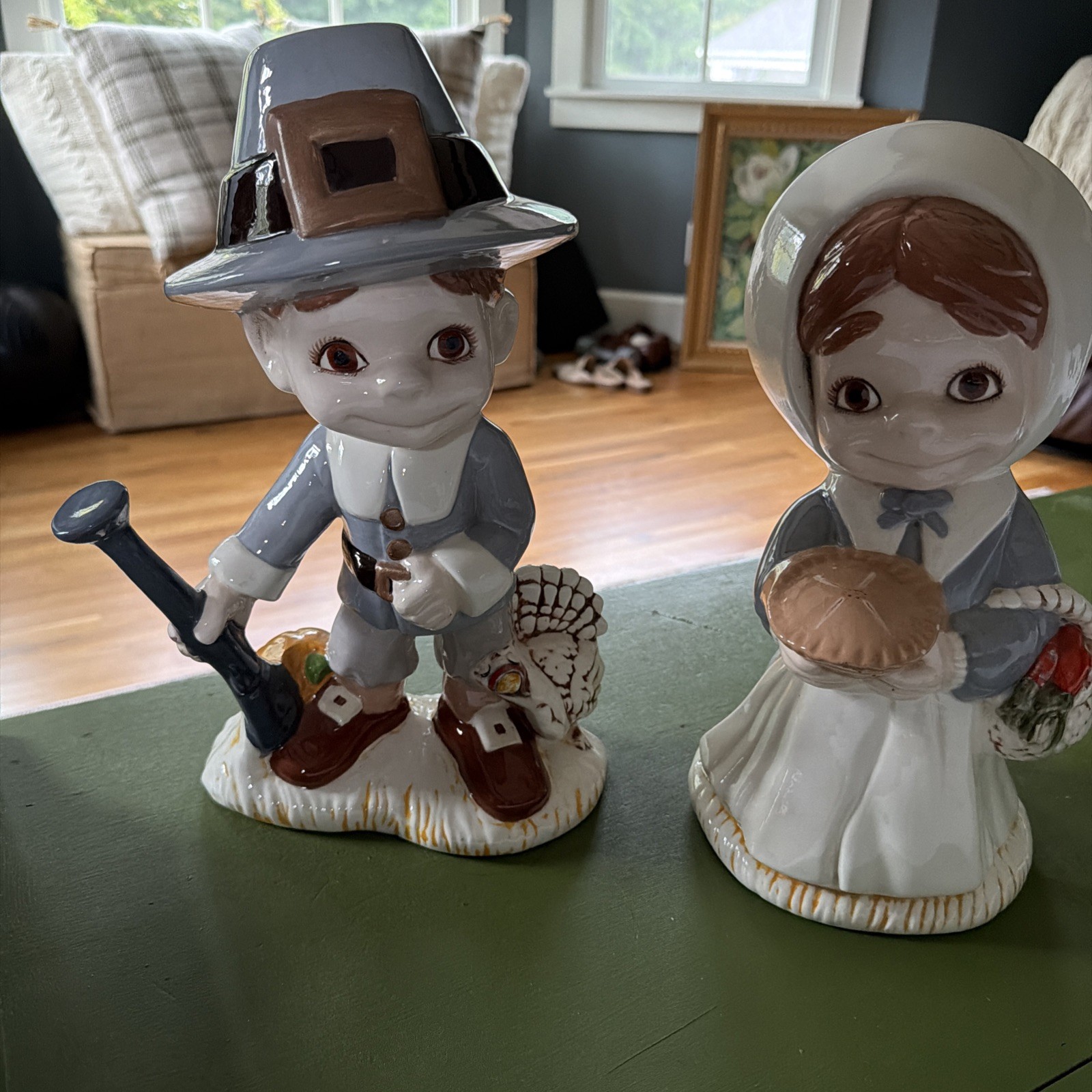 Pair of Ceramic Pilgrim FIgures, Pilgrim with Wife 1960s
