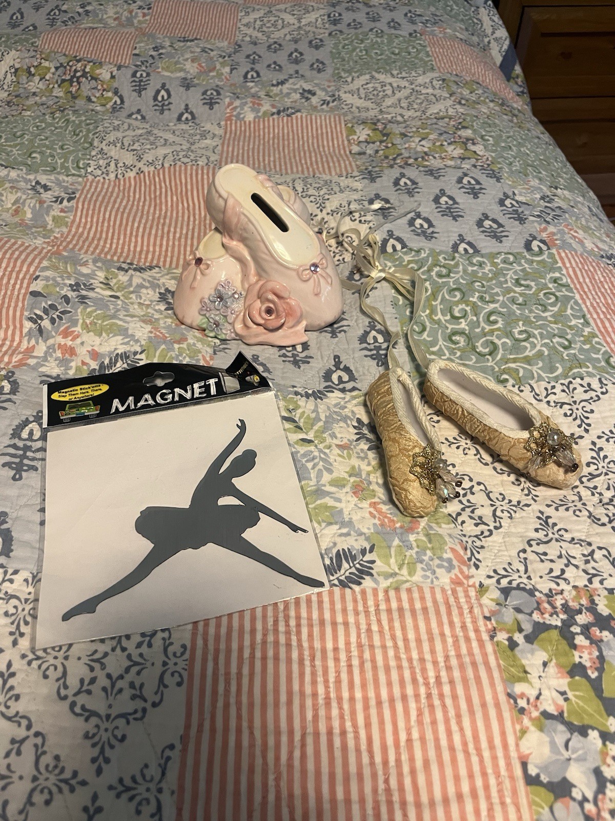 Lot Of 3 New Ballet Item: Car Magnet, Bank & Ballet Shoes Decoration