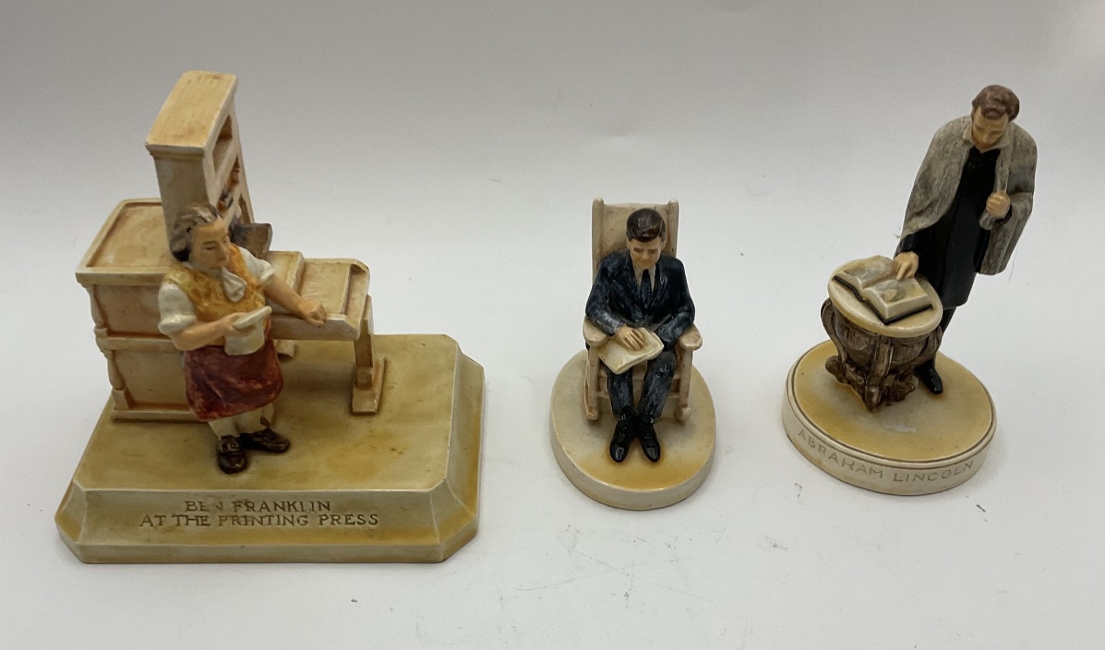 Vtg Sebastian Miniatures Lot of 3 Historic figures B. Franklin, JFK, A. Lincoln