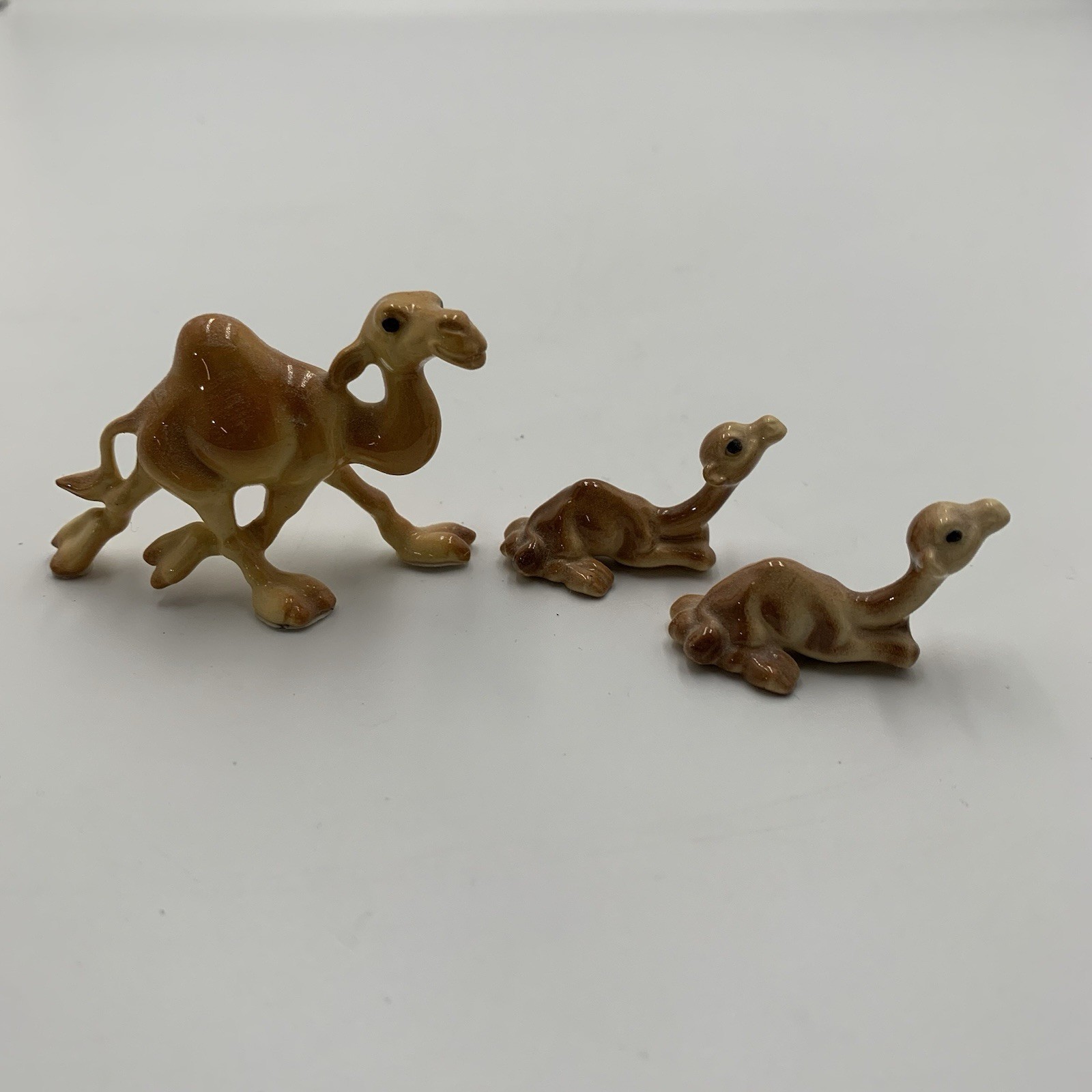 Vintage Hagen Renaker 3 Piece Camel Family Mom and 2 Babies Porcelain Figurines