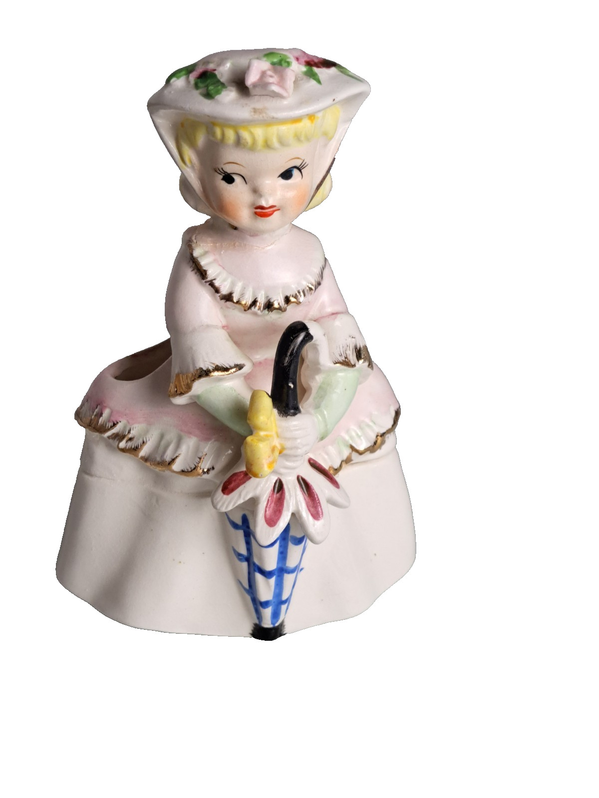 VTG. 50’s Ceramic Porcelain MISS DAINTY Lipstick Holder Figurine *AS IS*