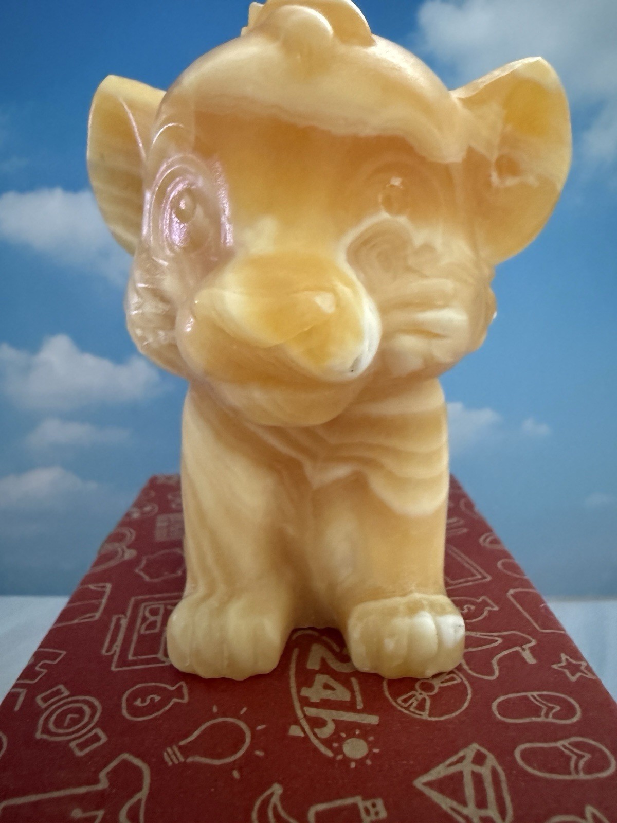 Hand carved Orange Calcite Baby Lion Figurine Crystal Art Decor 4″ Display gift