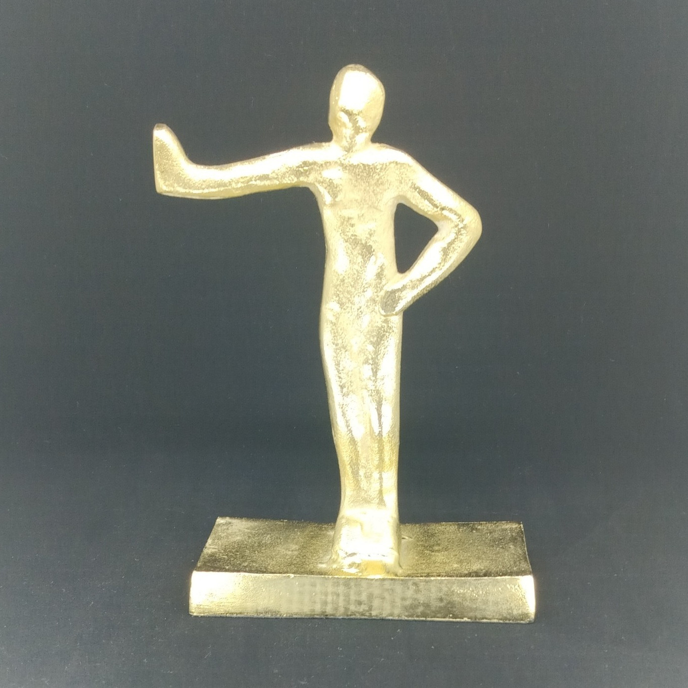 Gold Metallic Metal Abstract Standing Man Figurine Statue on Base 9 in