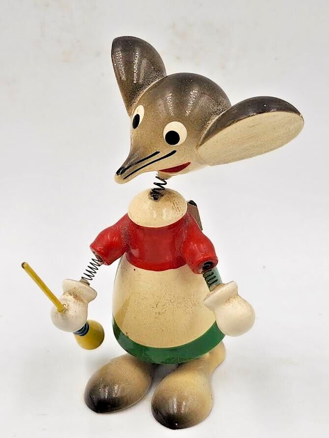 Goula Wooden Mouse Maid Figurine Vintage Hand Made & Painted in Spain 2.75″
