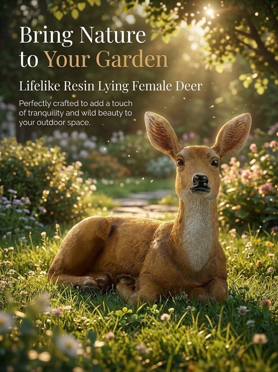 Realistic Deer Statue for Garden, Durable Resin Animal Sculpture for Outdoors