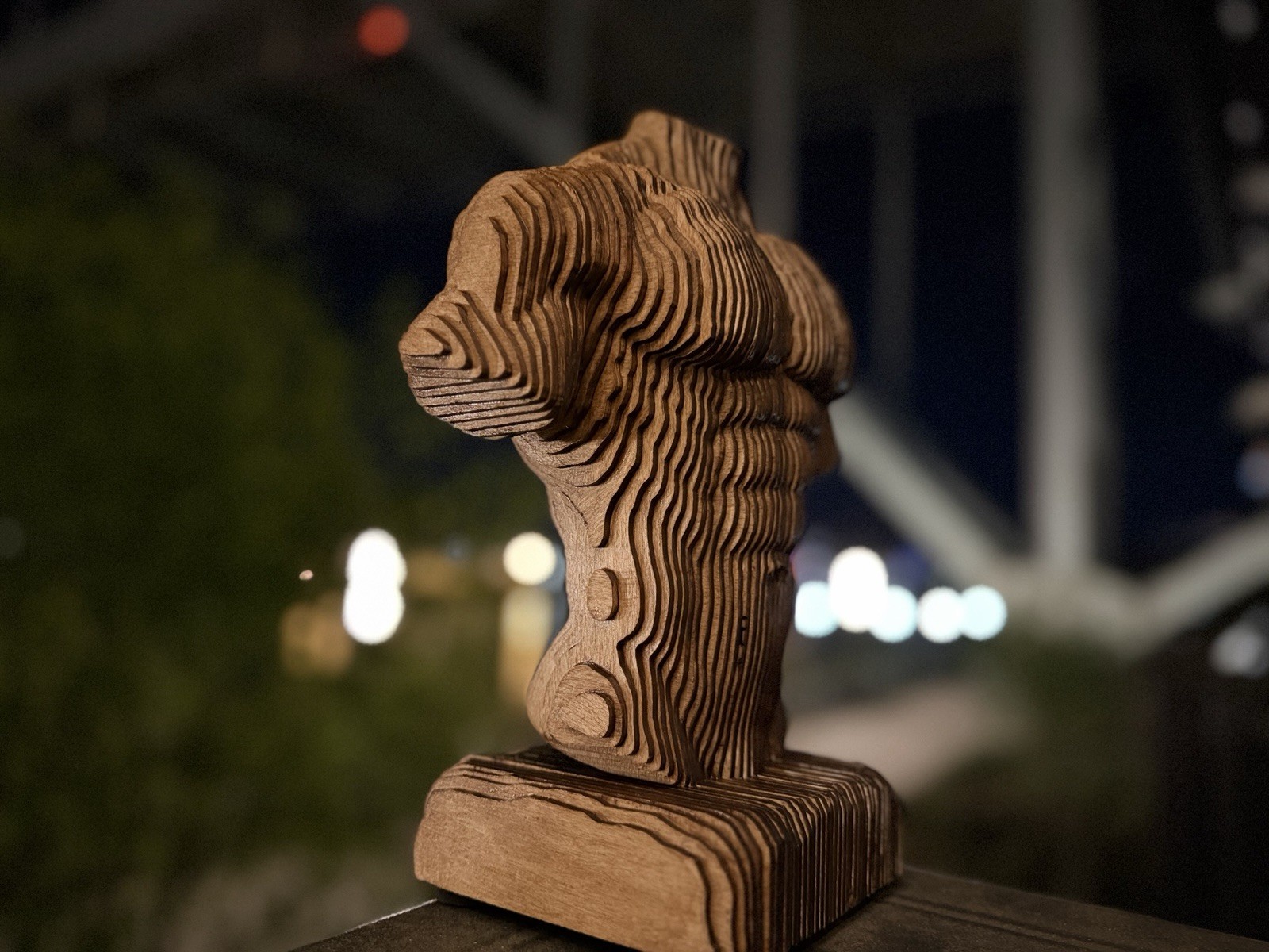 Wood Male Torso Sculpture with Carvings Natural Finish Art Decor