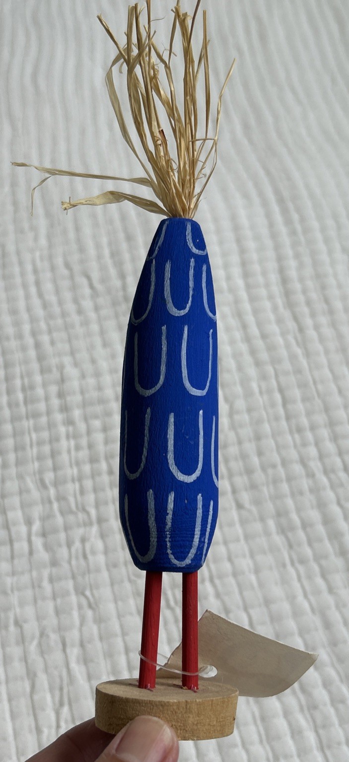 Native American Navajo Folkart Wood Chicken By Alonzo Herbert Red White Blue 9”