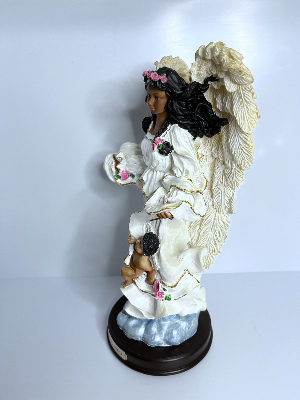 2002 Vintage Ebony Treasures African American Guardian Angel Statue Figurine
