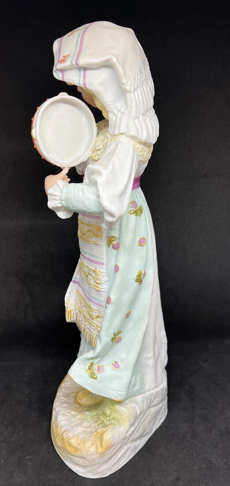 Gebruder Heubach-German Bisque-A Girl Holding & Playing Her Tambourine 14 1/2″