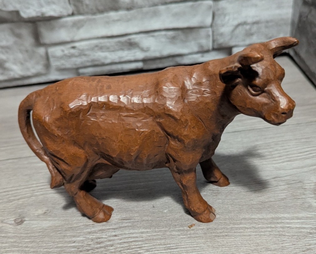 Vtg Red Mill Mfg Brown Cow Folk Art Figurine Rustic Primitive Farm Animal Decor