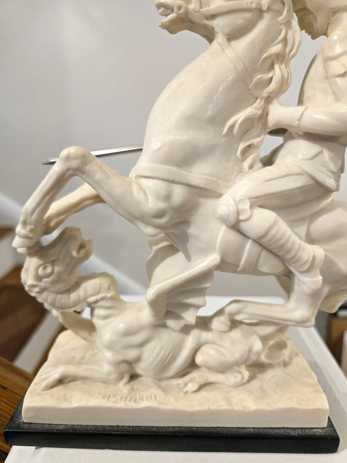 Vintage A. Santini Sculpture Of Saint George Slaying Dragon Resin Composite