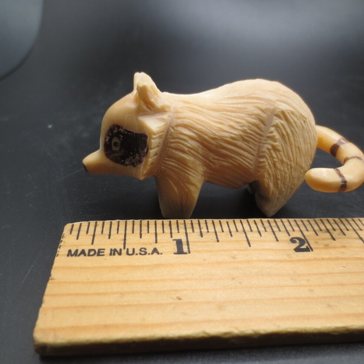 VTG Set of 2 Hand Carved Painted Stone Resin Raccoon Miniature Figurines