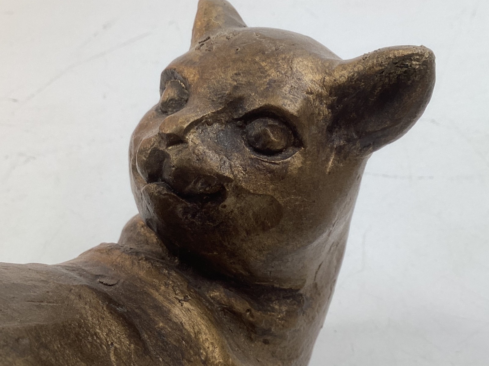 8” heavy Cat with Bird Statue Metal Sculpture (G1)