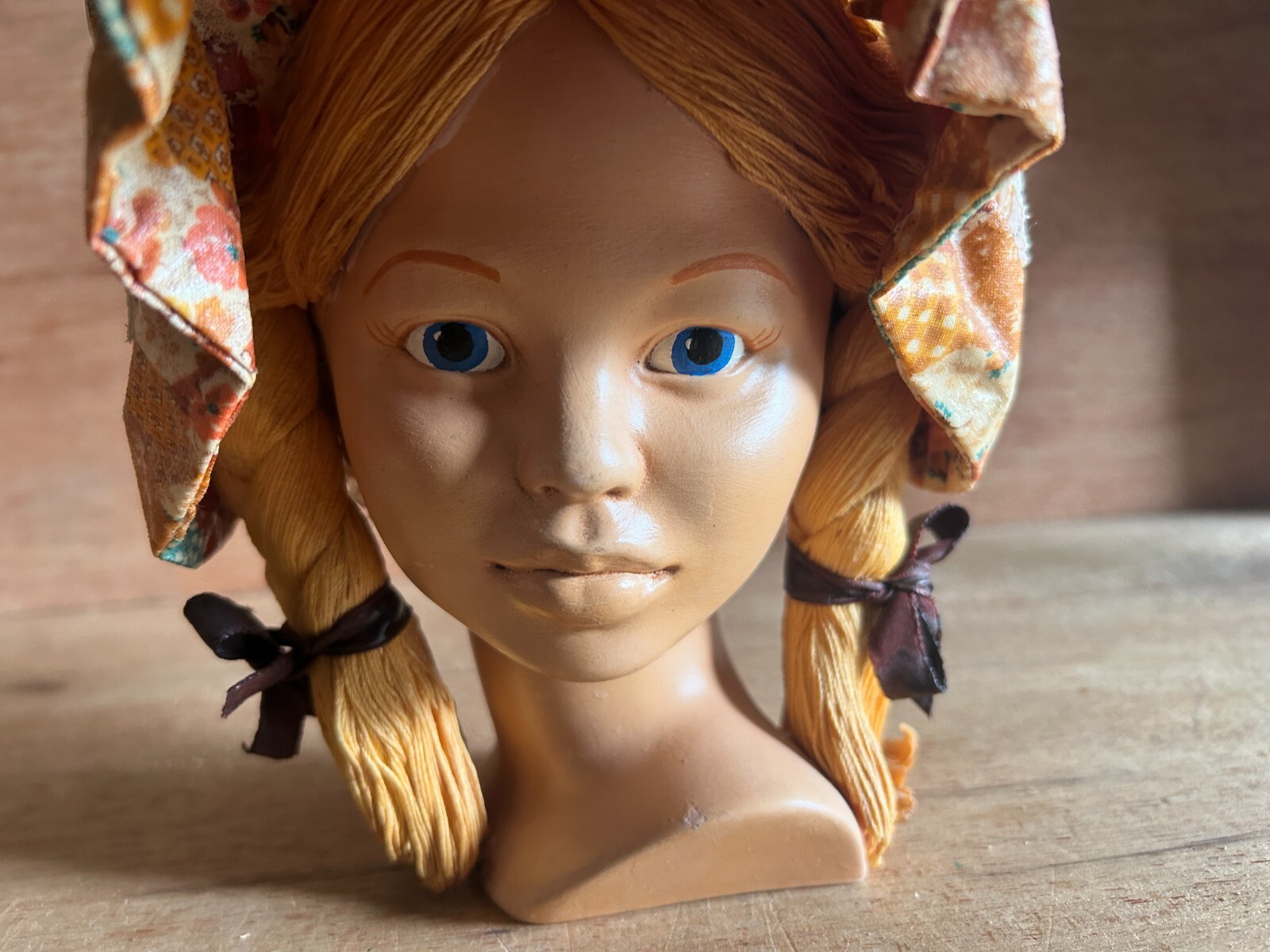 Farm Girl Bust Head Figurine Statue Figure Peasant Hillbilly Pig Tails Vtg LN