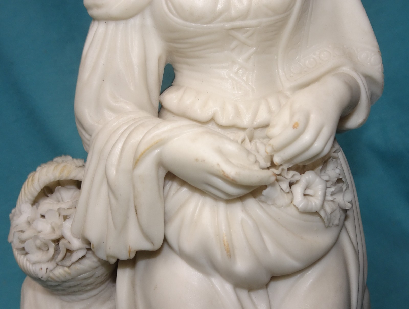 Antique Parian Ware Porcelain figurine Figure of lady Woman with basket flowers