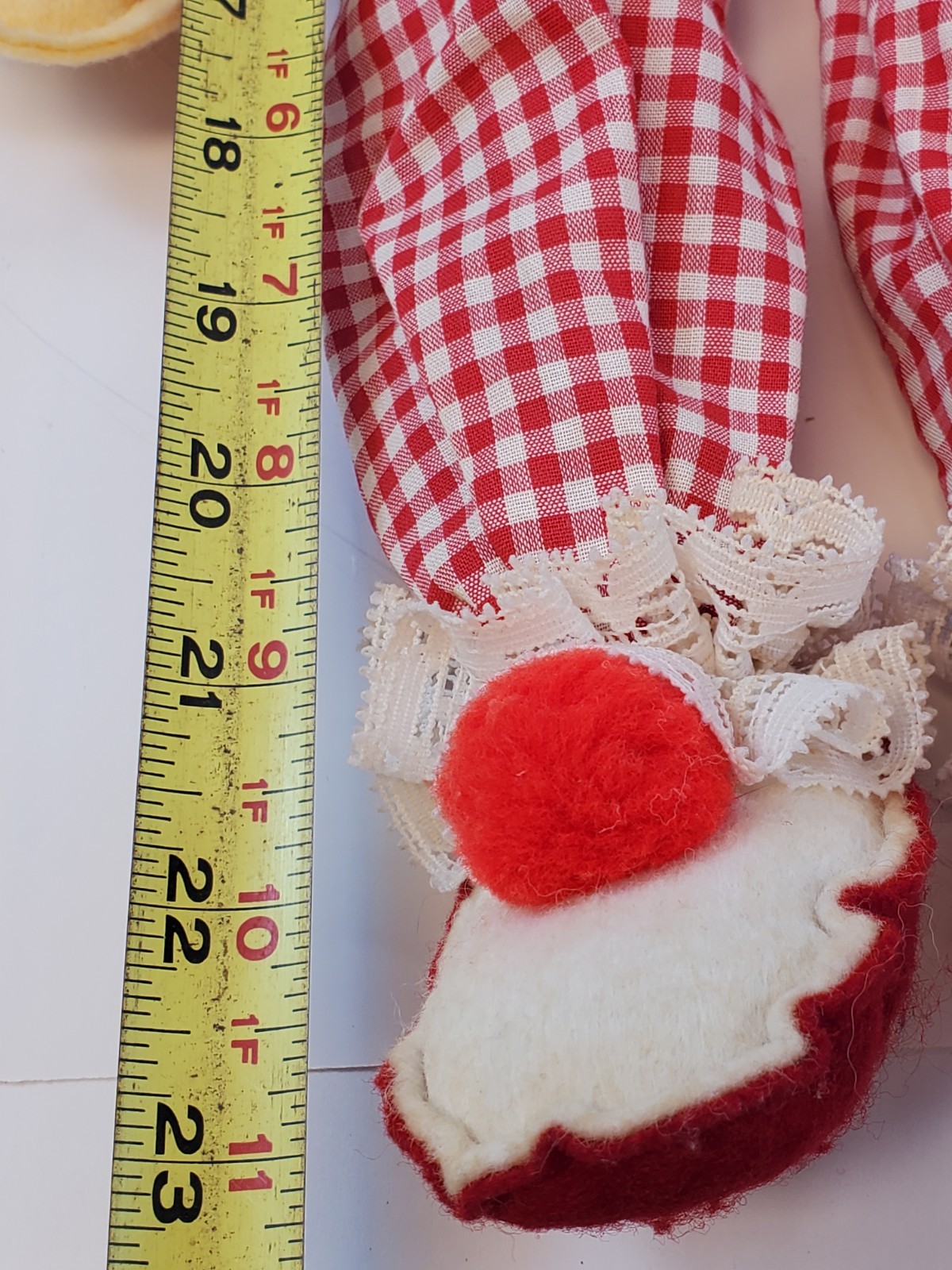 Vintage Handmade Clown Wood Block Shelf Sitter Red & White Checkered Pants
