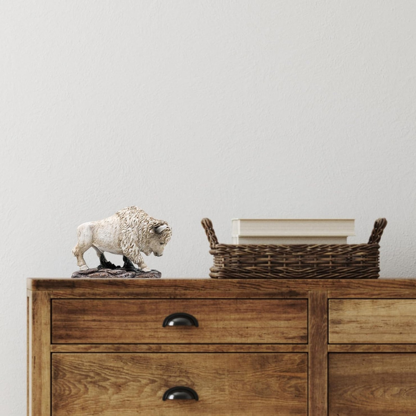 Small White Bison Figurine – Lifelike Resin Buffalo Décor for Home or Office