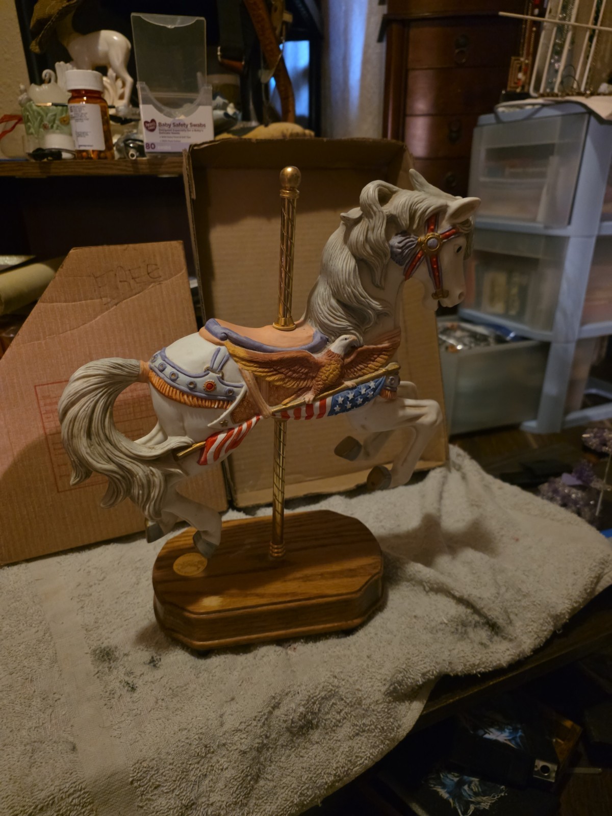 Vintage Lefton Carousel Horse, Porcelain, Wood Base, Wind Up, Musical