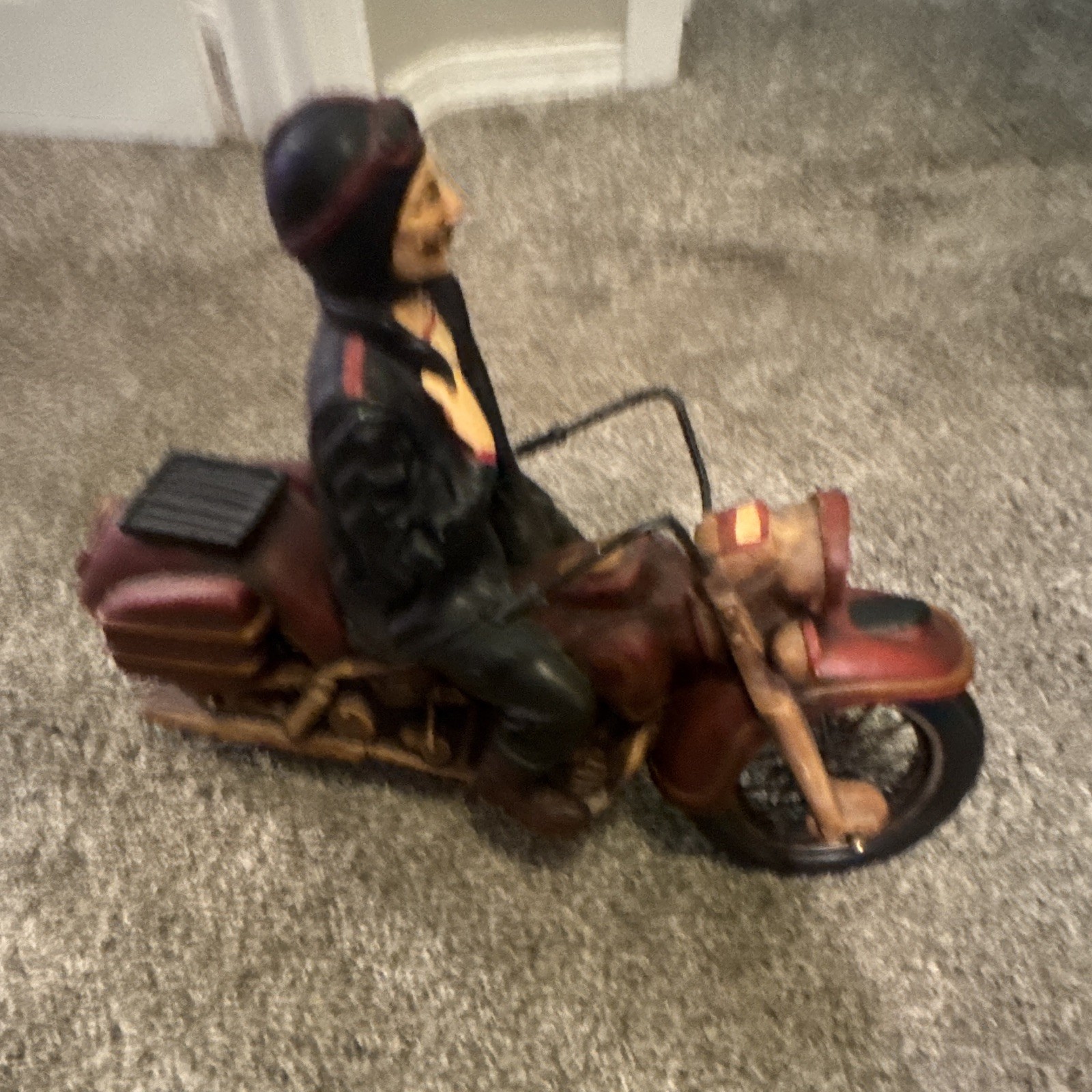 Resin Painted Motorcycle Rider Figurine Sculpture, Brown Black Tan, Adults