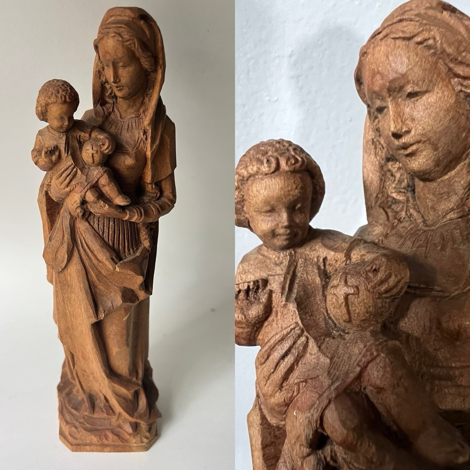 10″ Vtg Early ANRI Carved Wood Madonna Baby Jesus Child Figure Good Condition