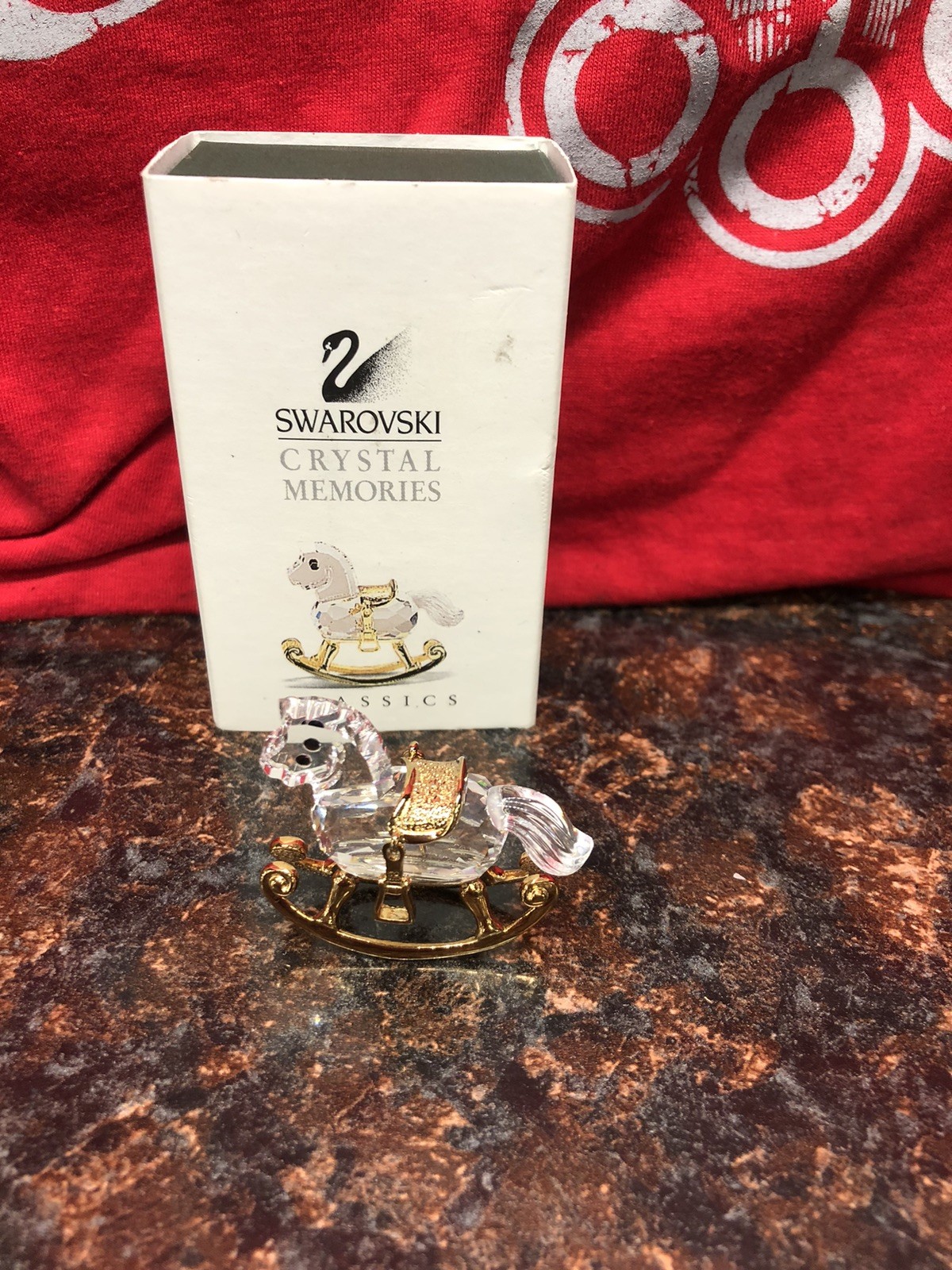 Swarovski Crystal Memories Rocking Horse Gold Tone Small Figurine (LOOK)
