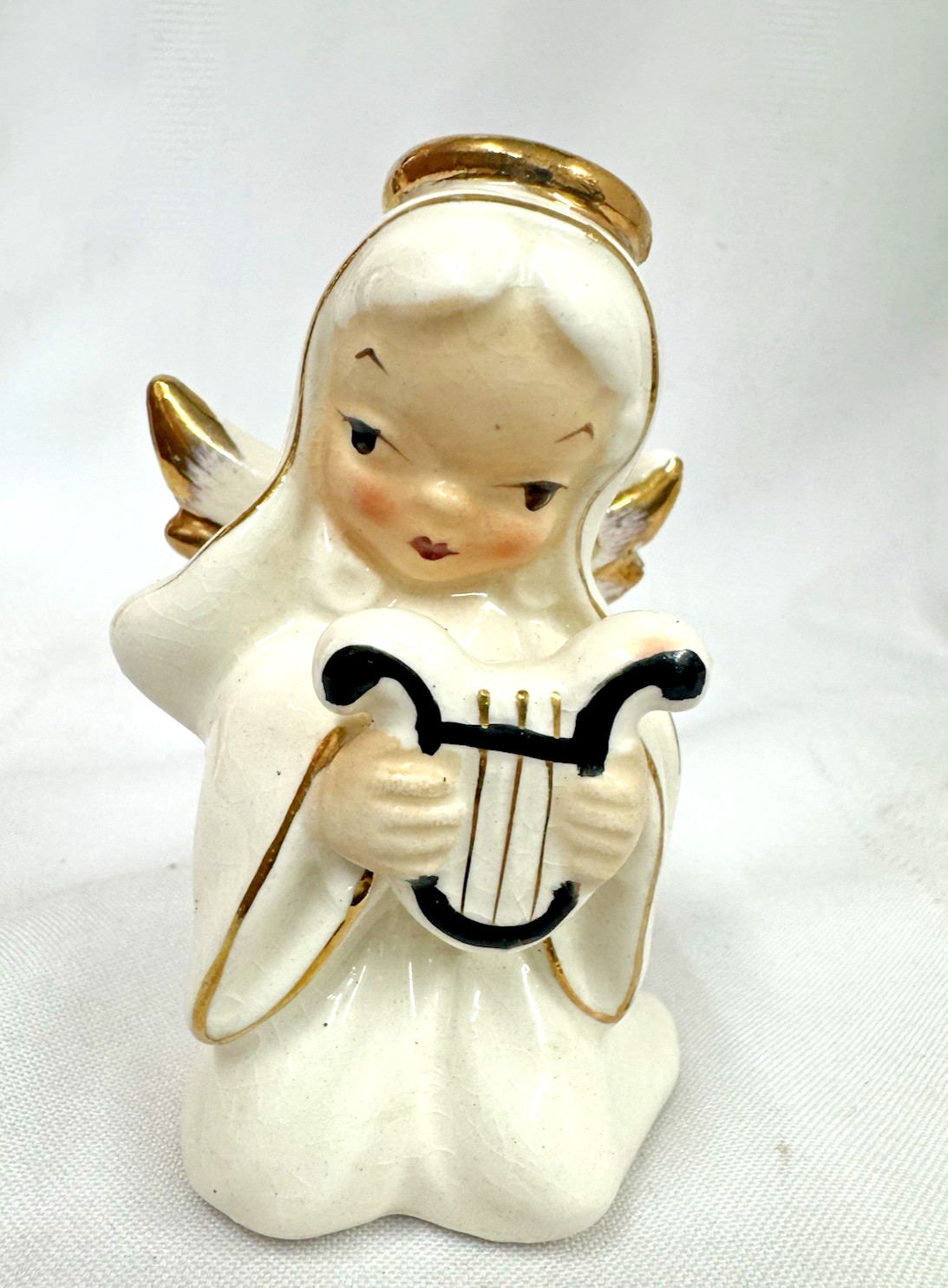 Vtg MCM Angel Christmas Figurines Musicians w/Lyre & Lute Japan ~ Set of 2