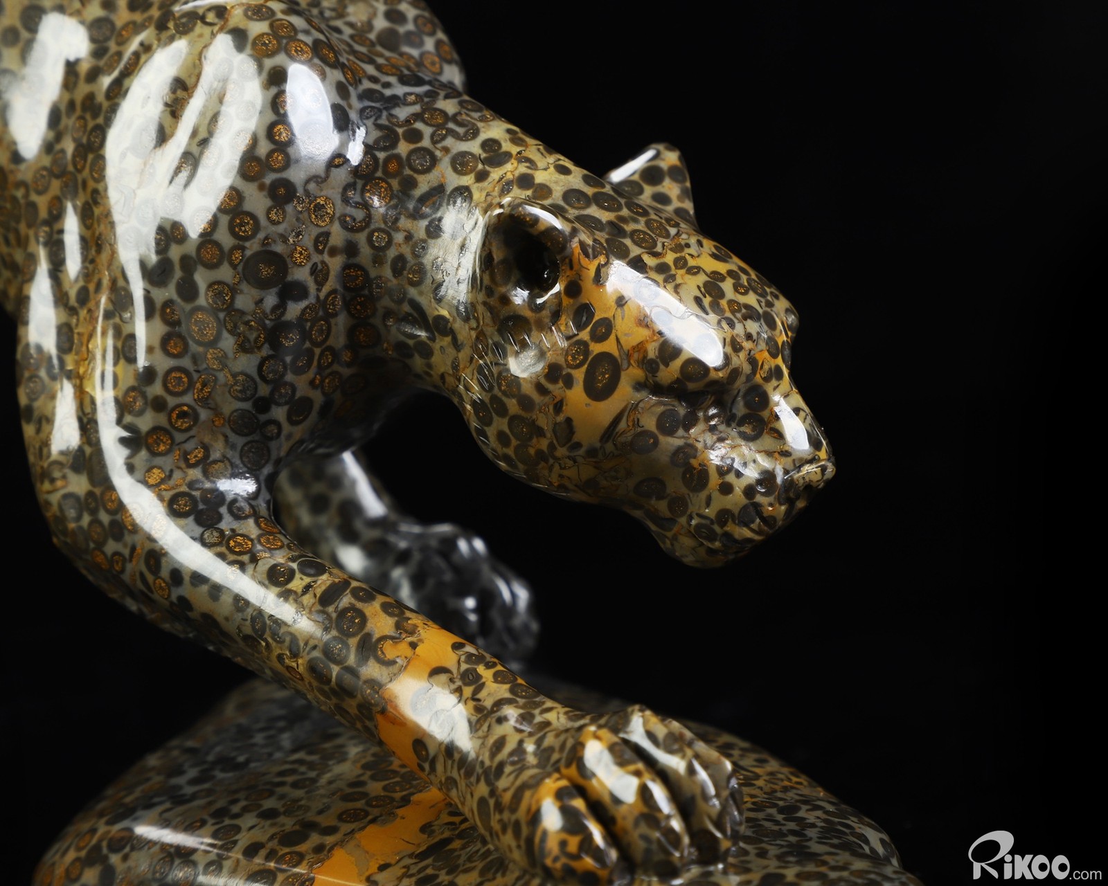 8.5″ Chinese Leopard Skin Jasper Hand Carved Crystal Leopard Sculpture, Healing