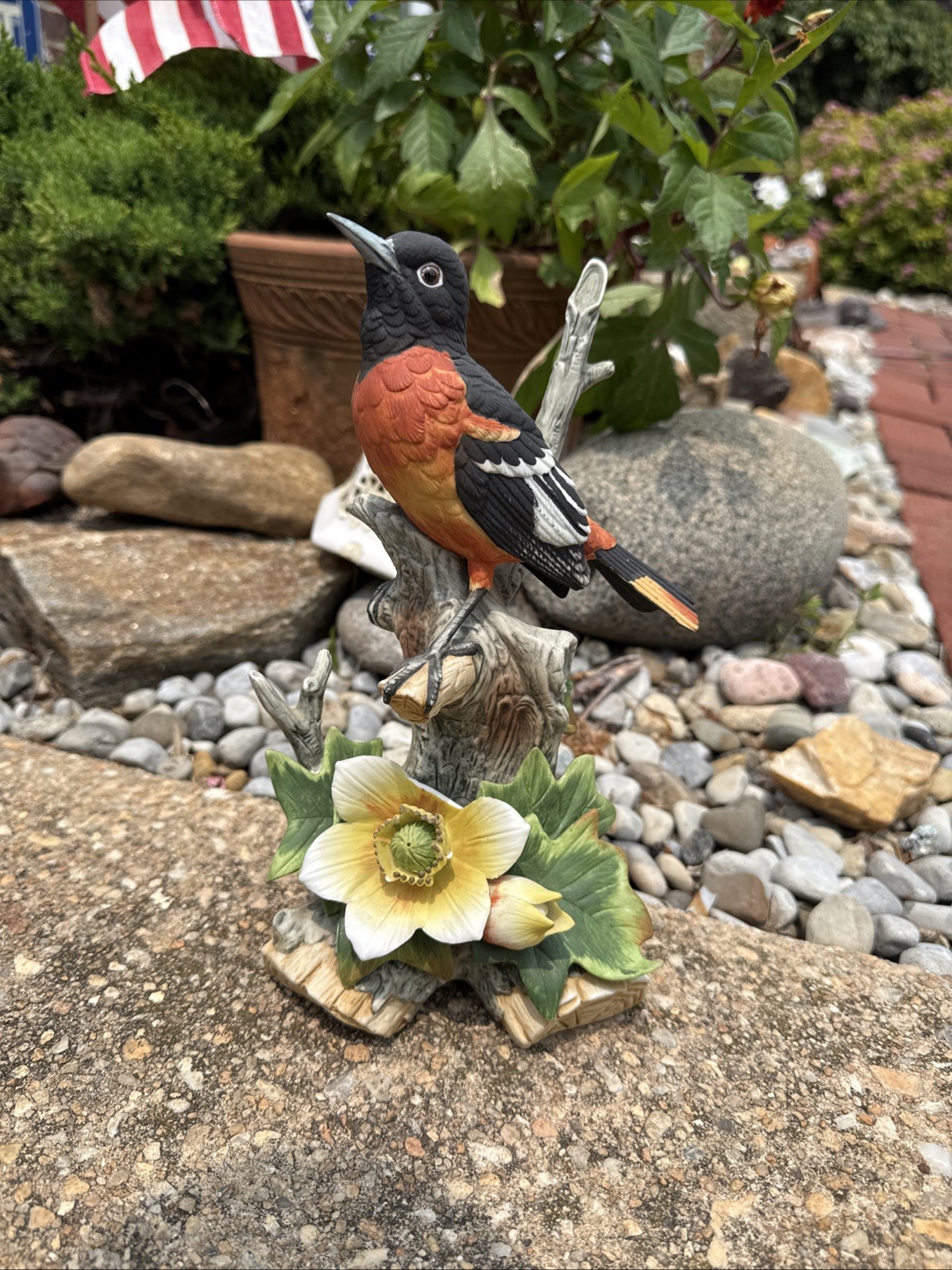 Baltimore Oriole Ceramic Life Size Andrea Sadek 9 1/2′ high by 5 1/2 ” wide 9771