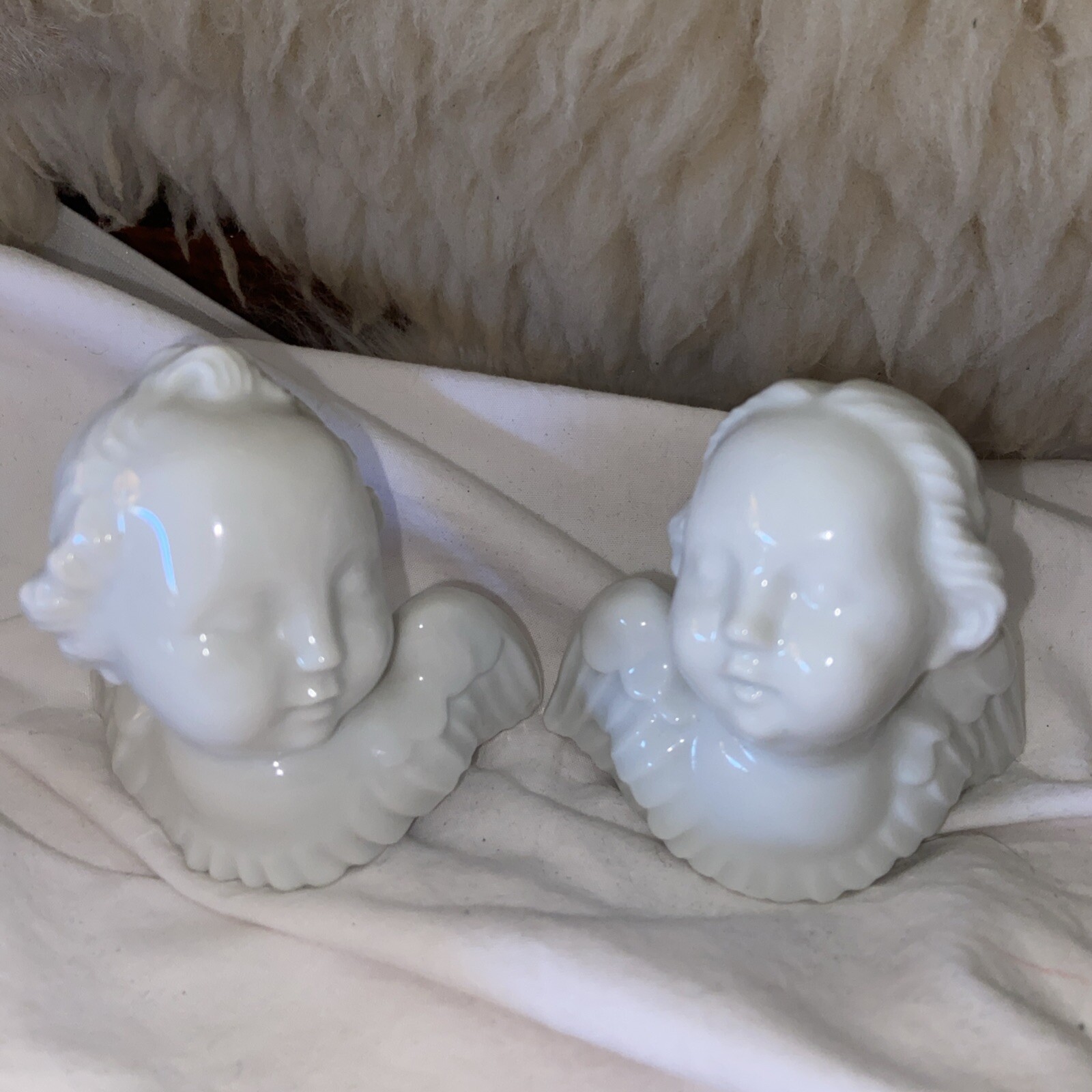 2 Vintage AUGARTEN VIENNA WIENER BLANC DE CHINE CHERUB ANGEL. See