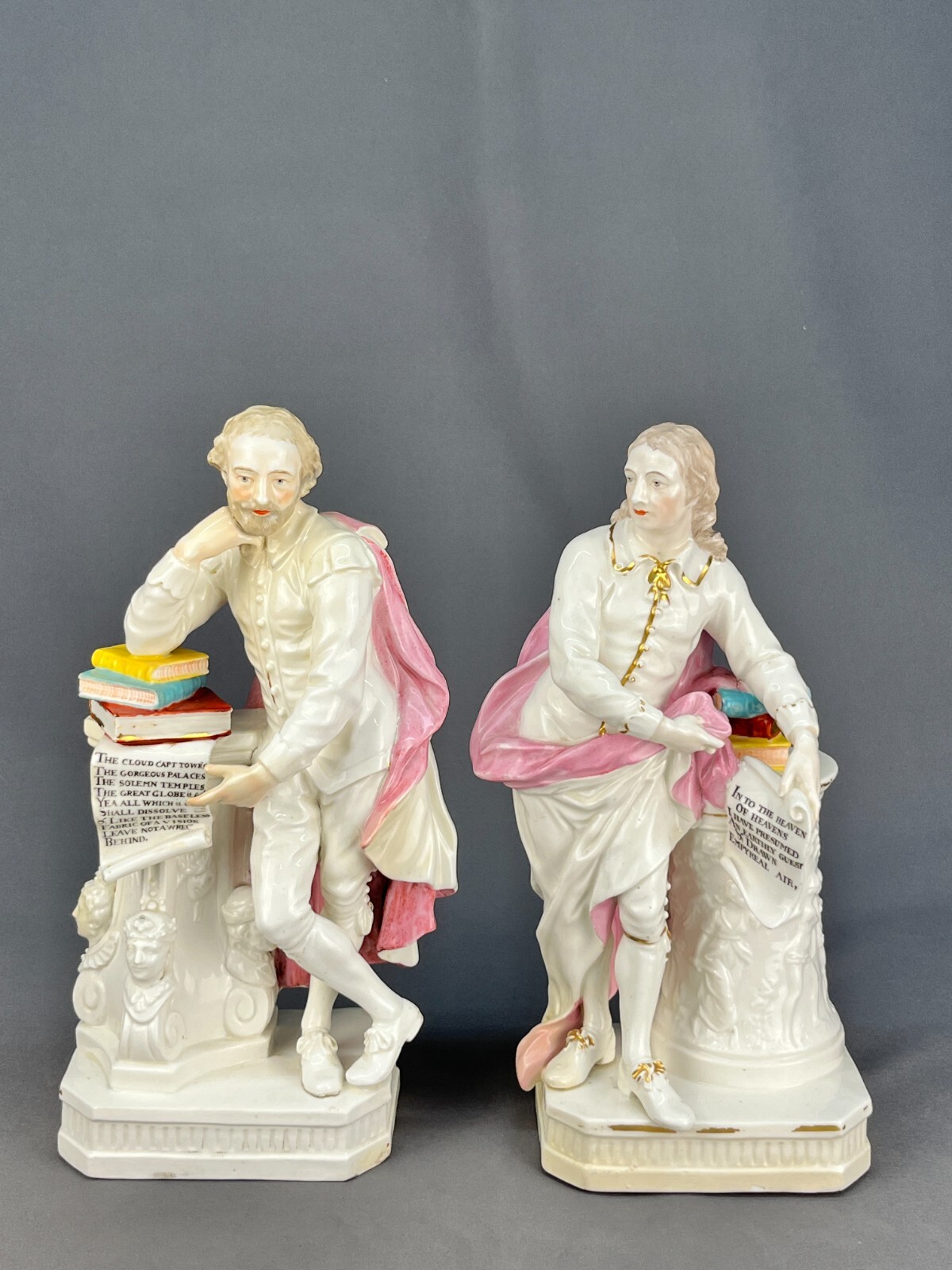 Pair 18th C. Derby Porcelain Figures of Wm Shakespeare and John Milton c. 1780