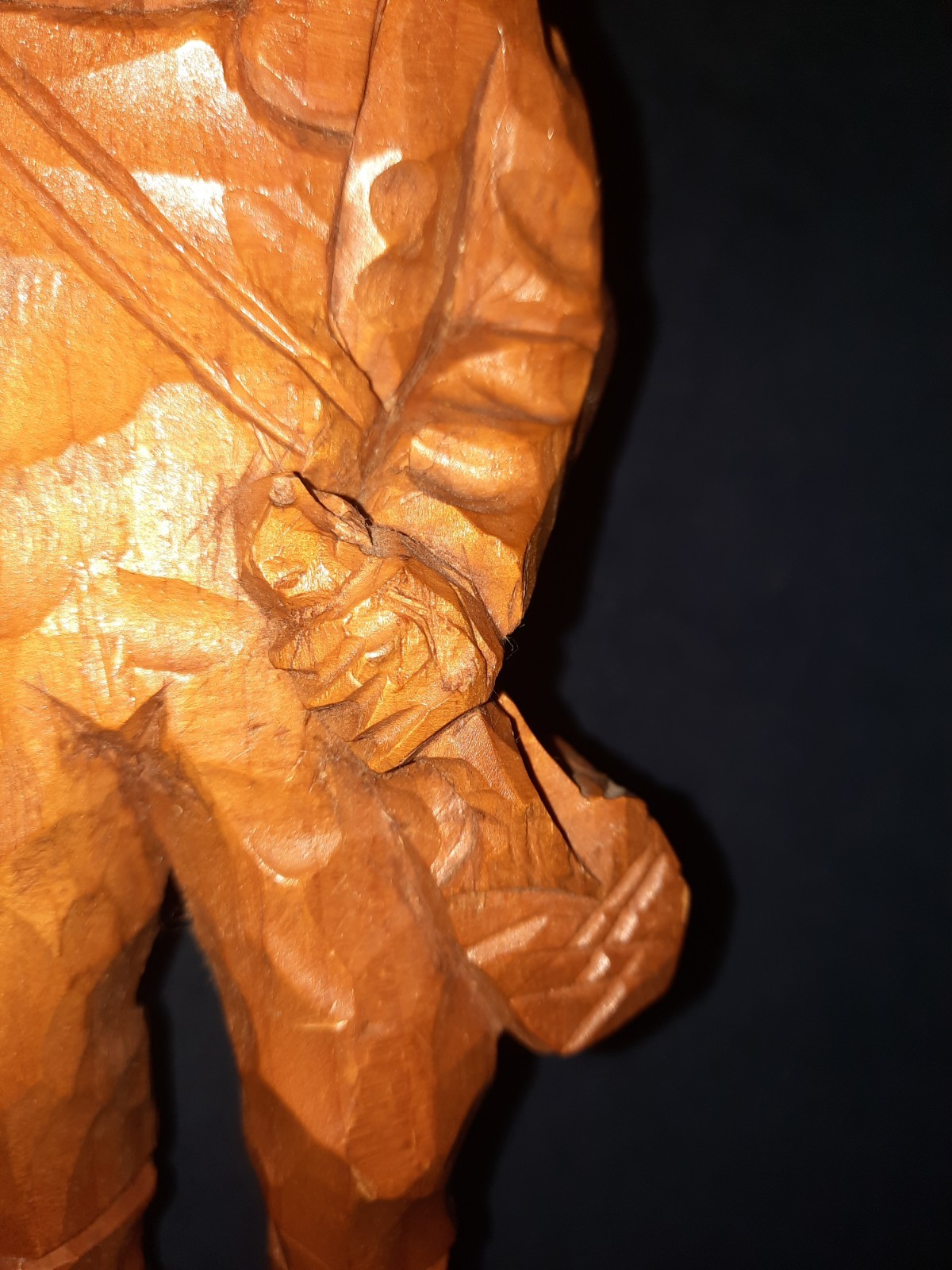 RARE Vtg Amede Godro Handcarved WOOD Fisherman Statue Quebec Artist Signed *Read