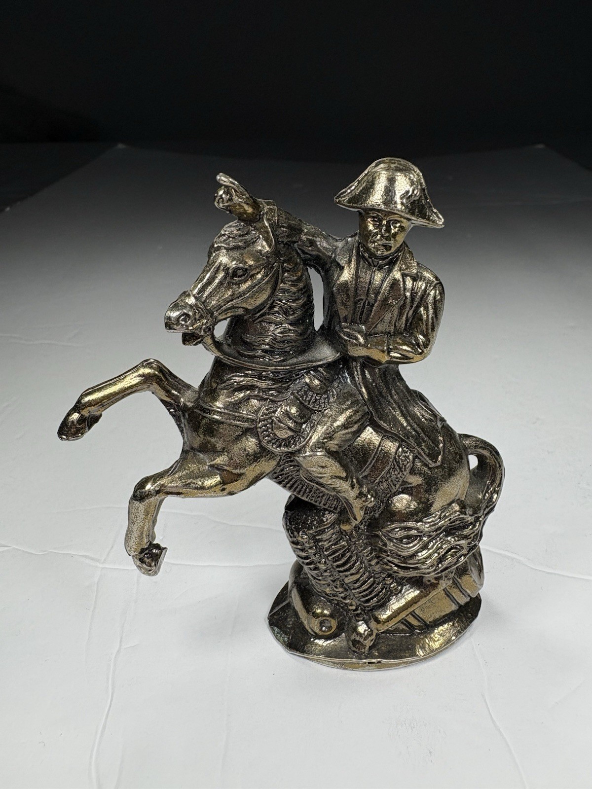 Metal Napoleon Bonaparte on Horseback Figurine Gold/Black 3D Effect 4 in