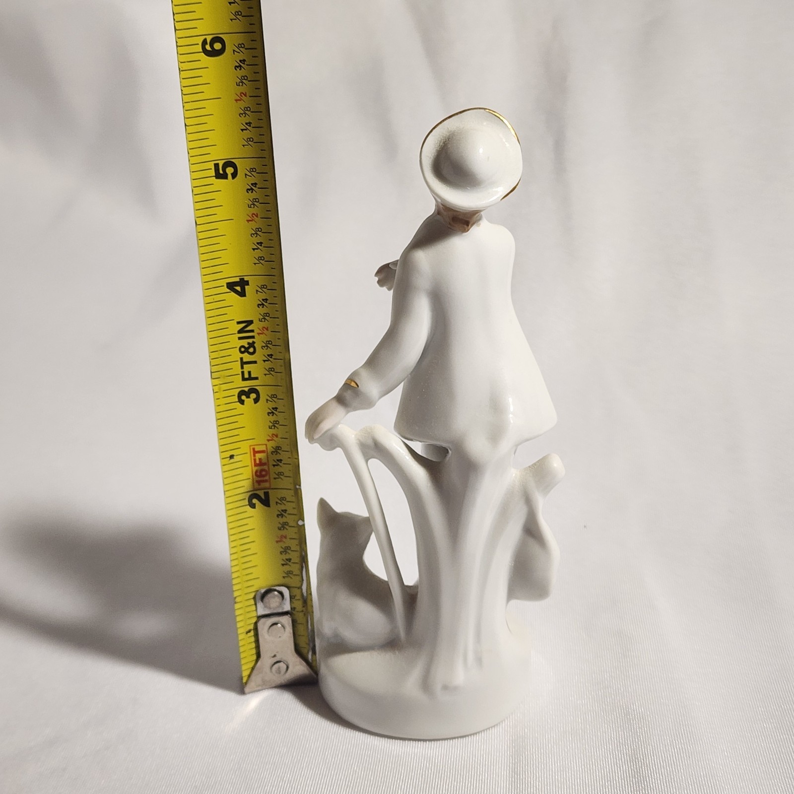 Vintage Figurine of A Boy With Dog – Germany – White And Gold Bone China
