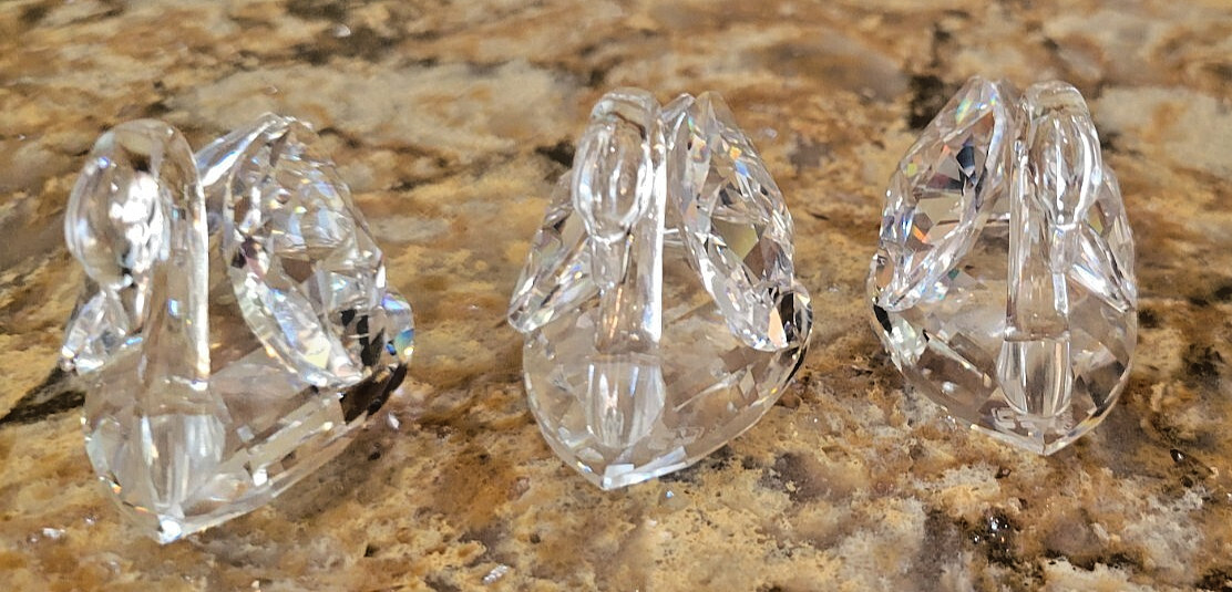 3 VINTAGE Swarovski Cut Crystal Swan Beauties of the Lake 2″ Austria retired