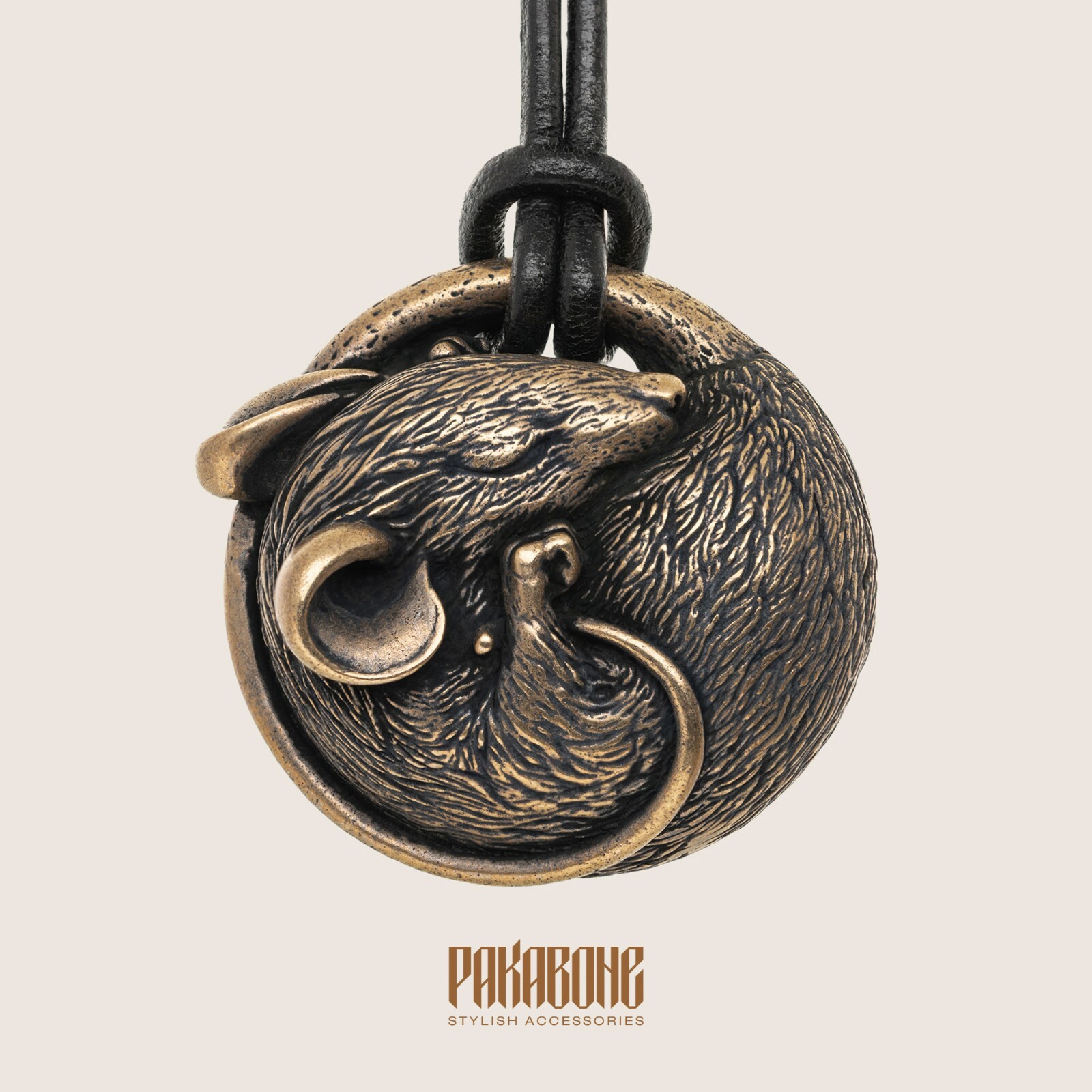 SLEEPING MOUSE BRONZE FIGURINE PENDANT ANIMAL MINIATURE SCULPTURE STATUETTE