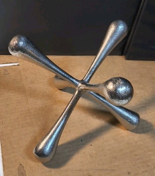 Silver Tone 9″ Metal Jack Coffee Table Shelf Decor KnickKnack Kitsch Paperweight