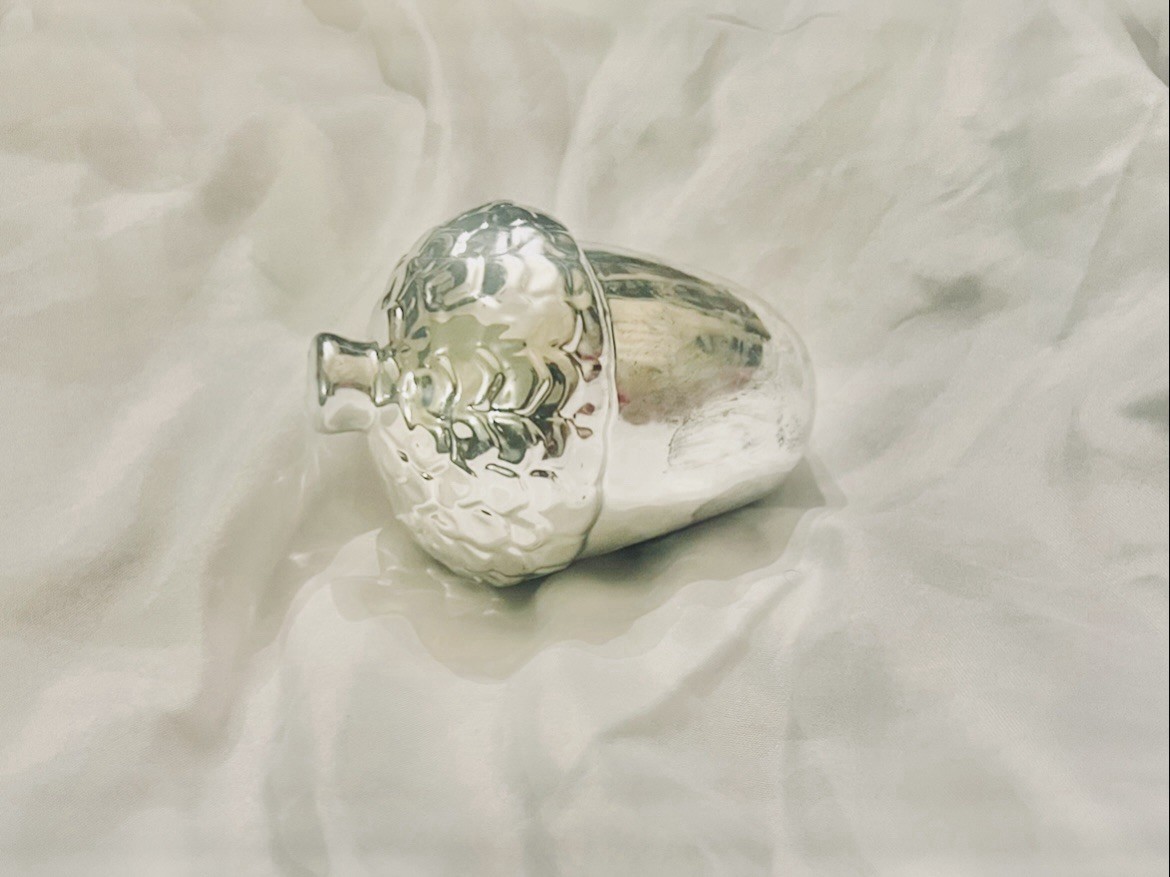 Chrome Acorn Figurine Silver Ceramic Modern Decor 4” Tall