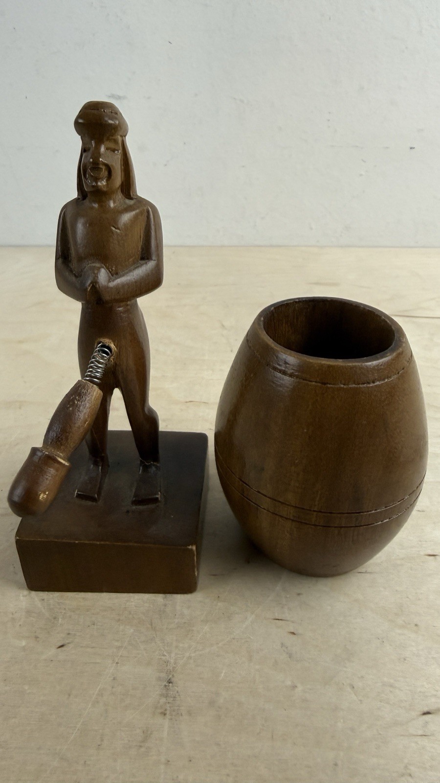 Hand Carved Wooden Barrel Man Figurine Adult Gag Gift Novelty Souvenir Got Wood