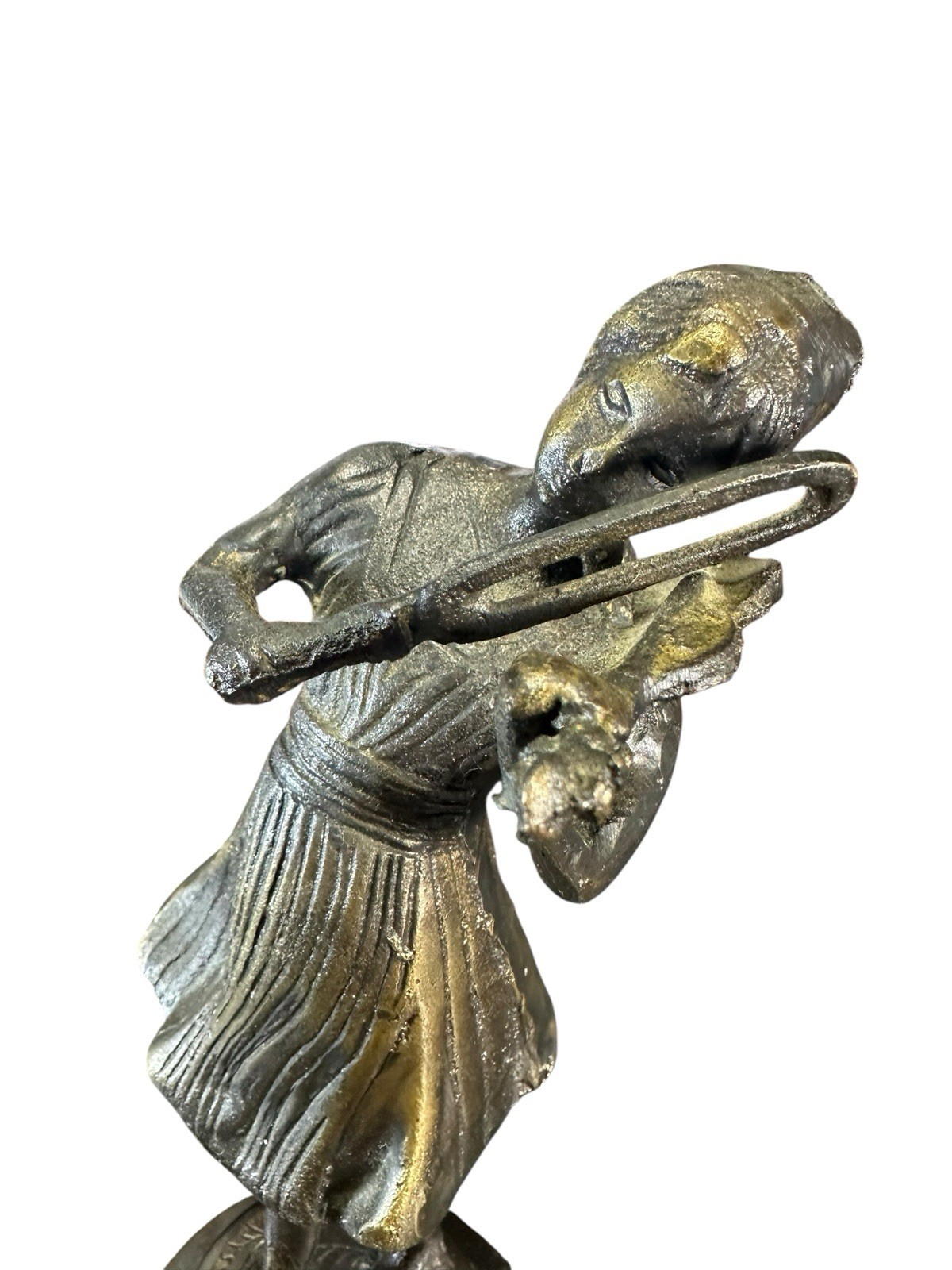 Vintage Brass Musician Figurines – Boy with Flute & Girl with Violin. 9” Tall.