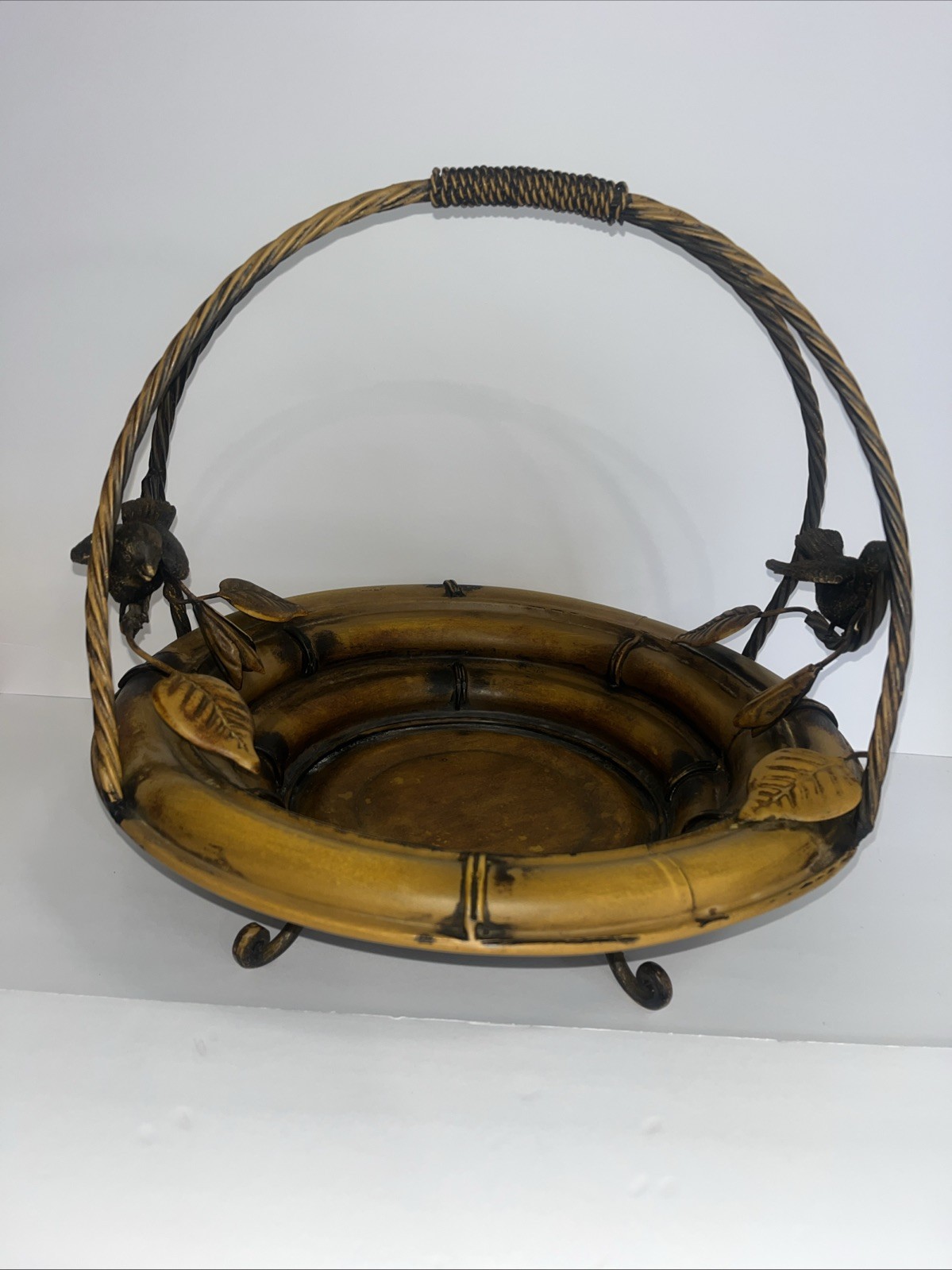 Basket Centerpiece Metal Basket Birds and Flowers! RARE!!!