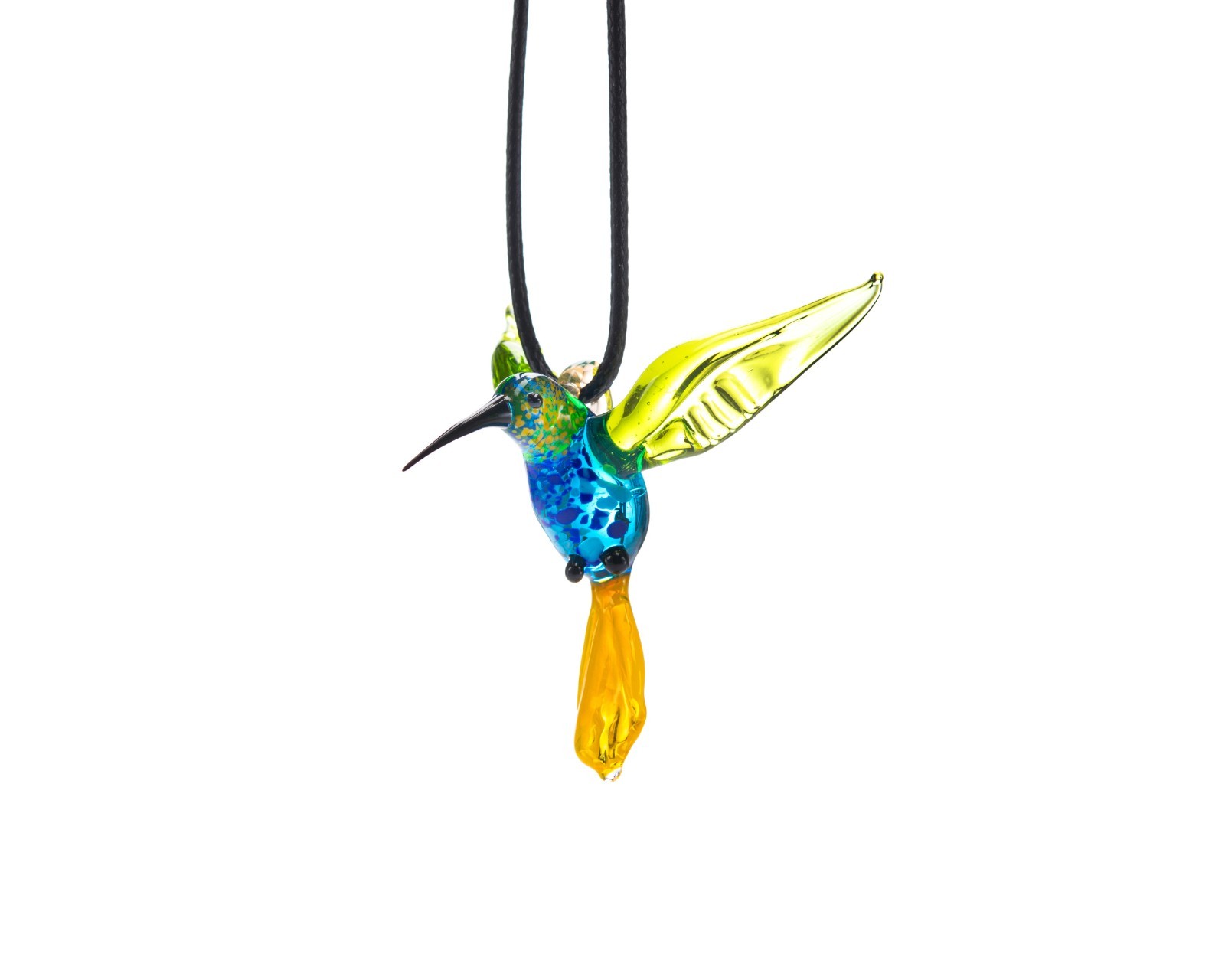 Handmade Glass Hummingbird Figurine Colorful Miniature Bird Blown Glass