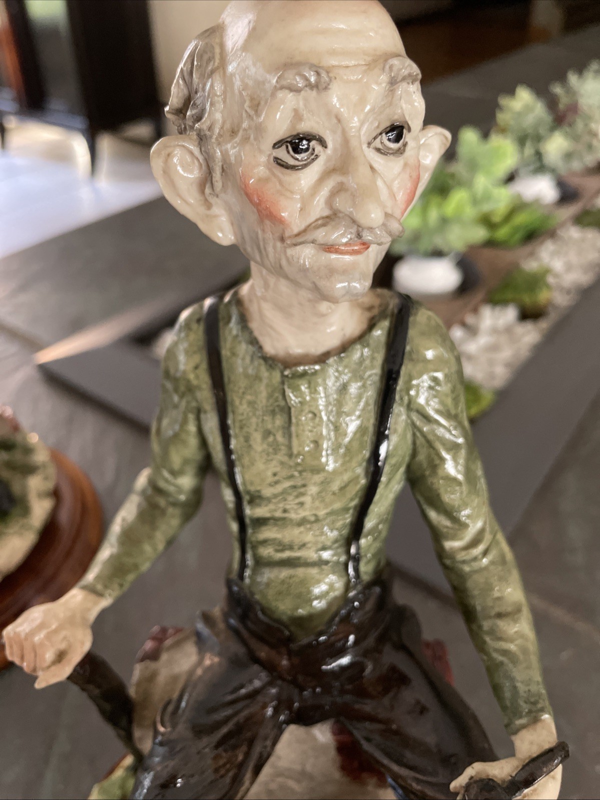 Vintage Auro Belcari Dear Sculpture Old Lady Brick Wall Capodimonte Figure 10″