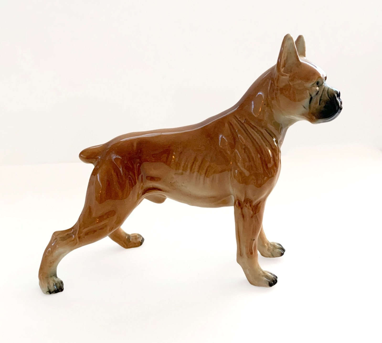 ∞ Vintage Large BOXER Dog Figurine PORCELAIN Show Stance ∞