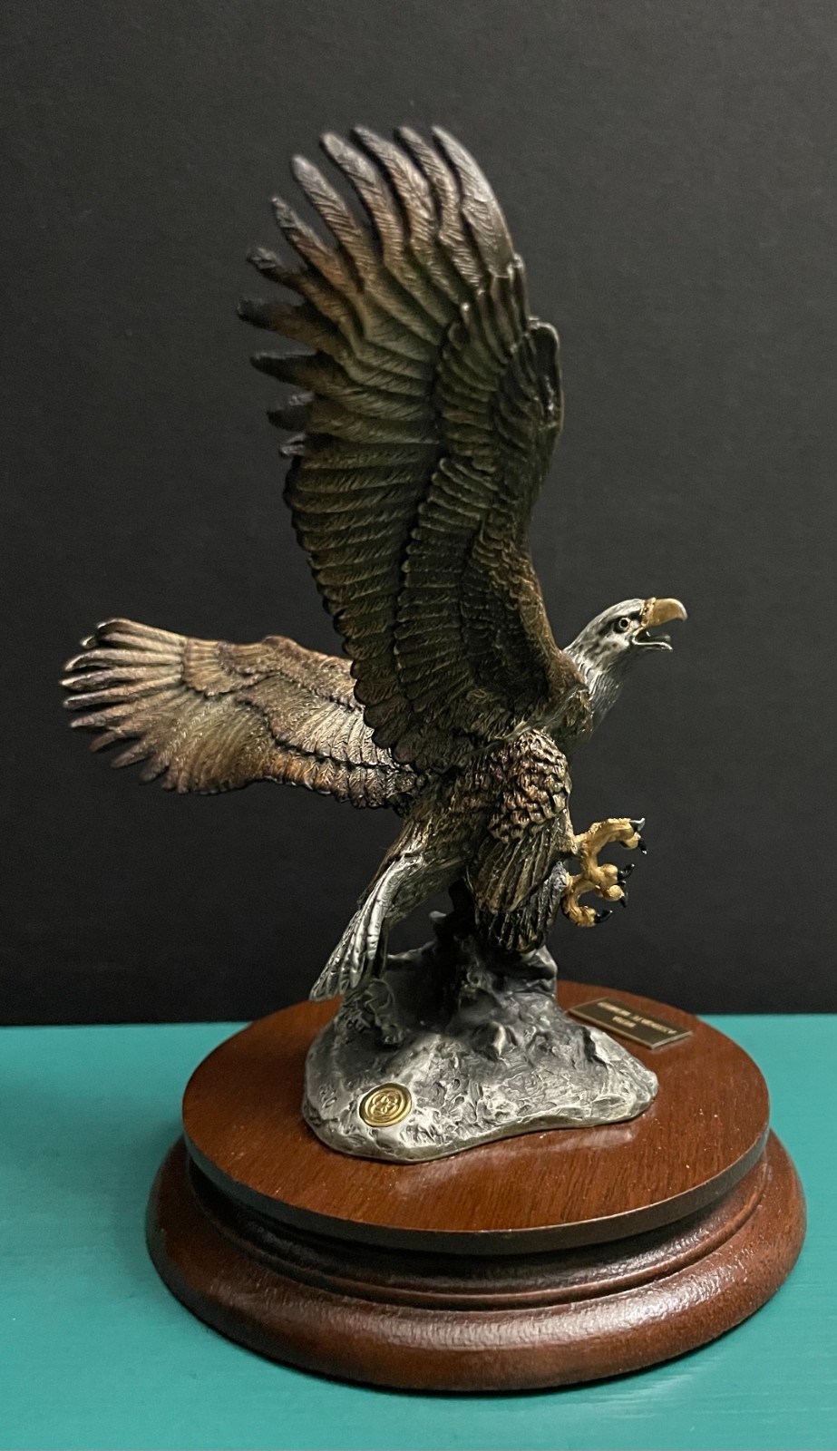 Chilmark Liberty Painted Pewter American Bald Eagle Flight Patriotic Art Statue