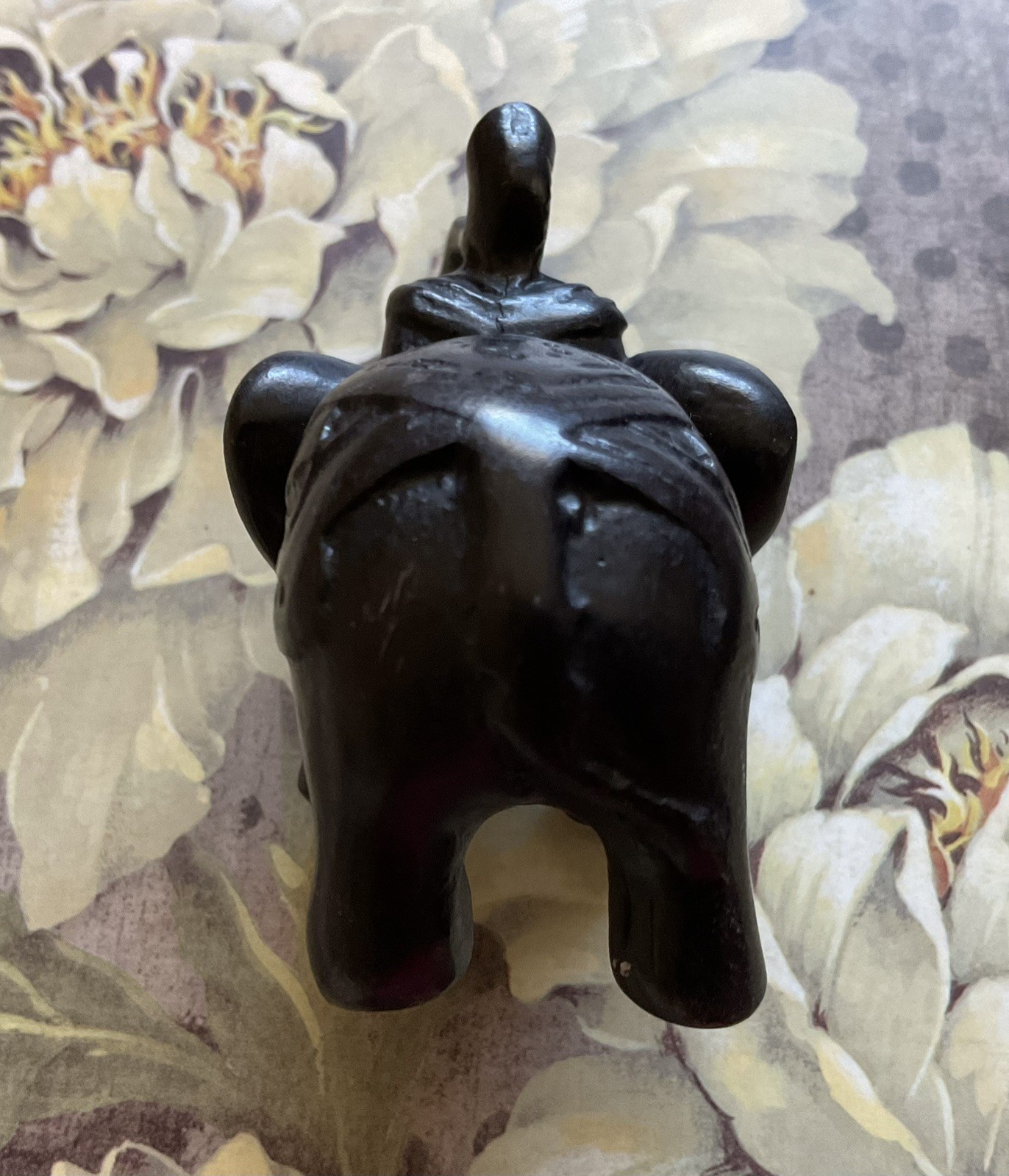 Vintage Black Elephant Miniature Figure from India, Collectible animal 2 x 2”