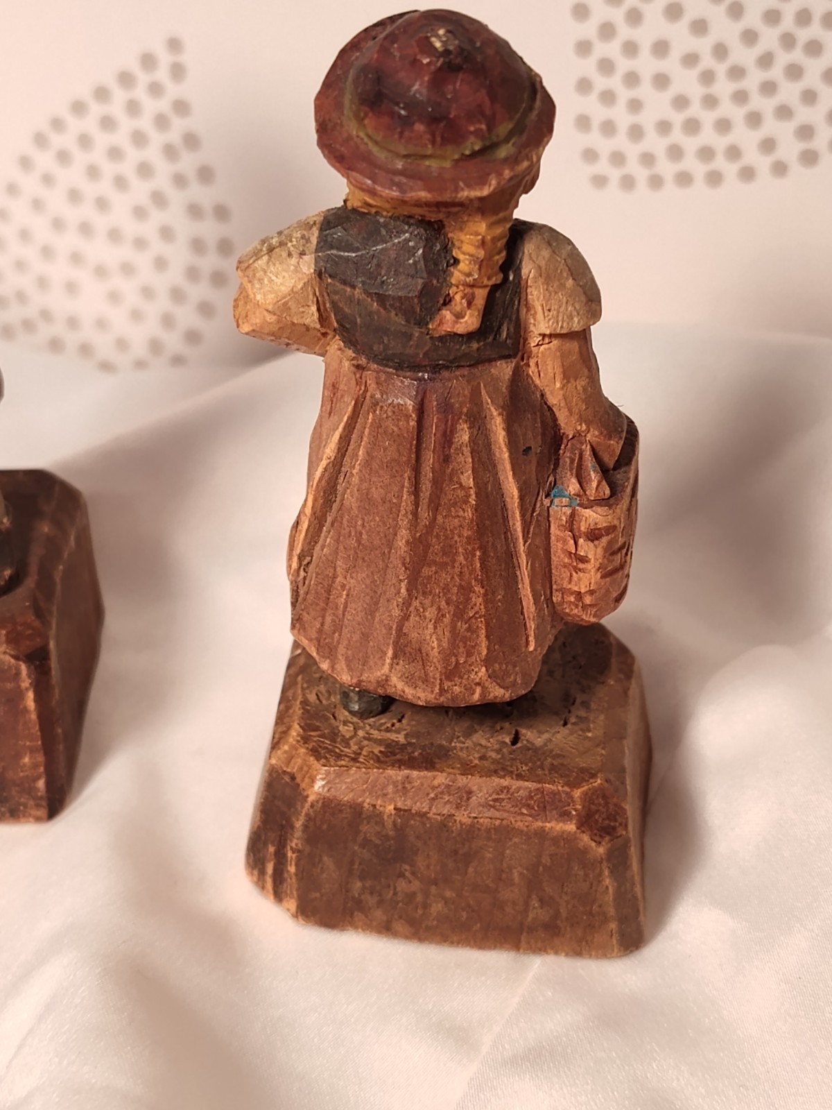 Lot 2 Vintage Folk Art Miniature Carvings Hand-painted Woman Man See Photos